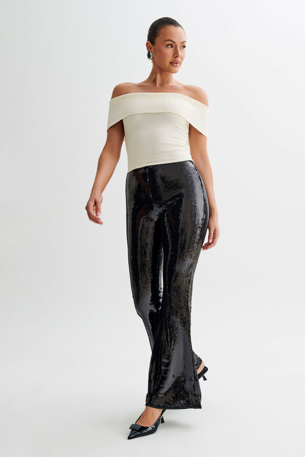 Wilma Wide Leg Sequin Pants - Black