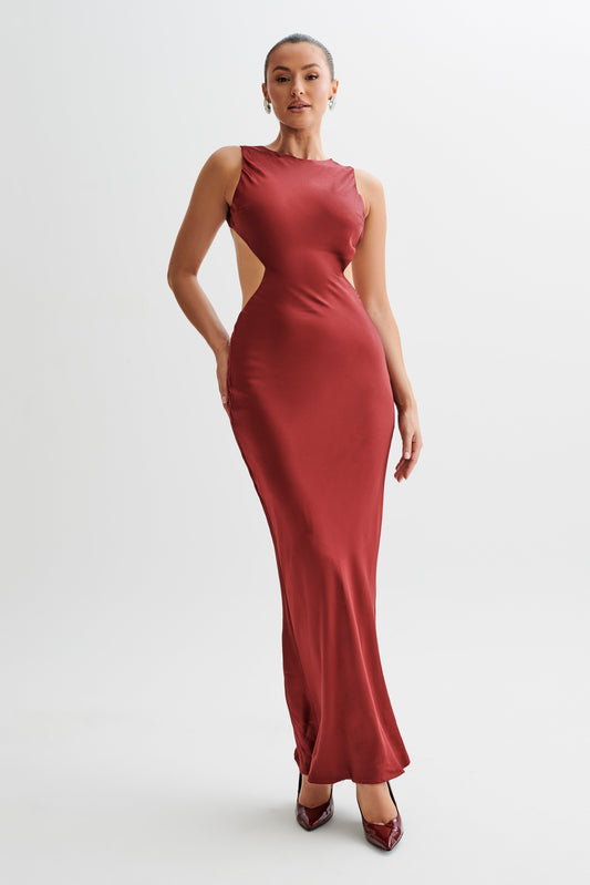 Electra Satin Cut Out Maxi Dress - Berry