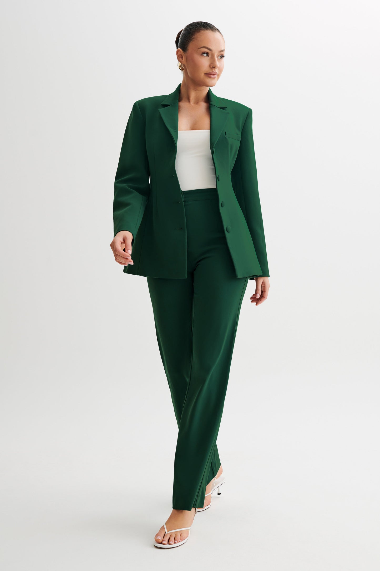 Greer Hourglass Suiting Blazer - Forest Green