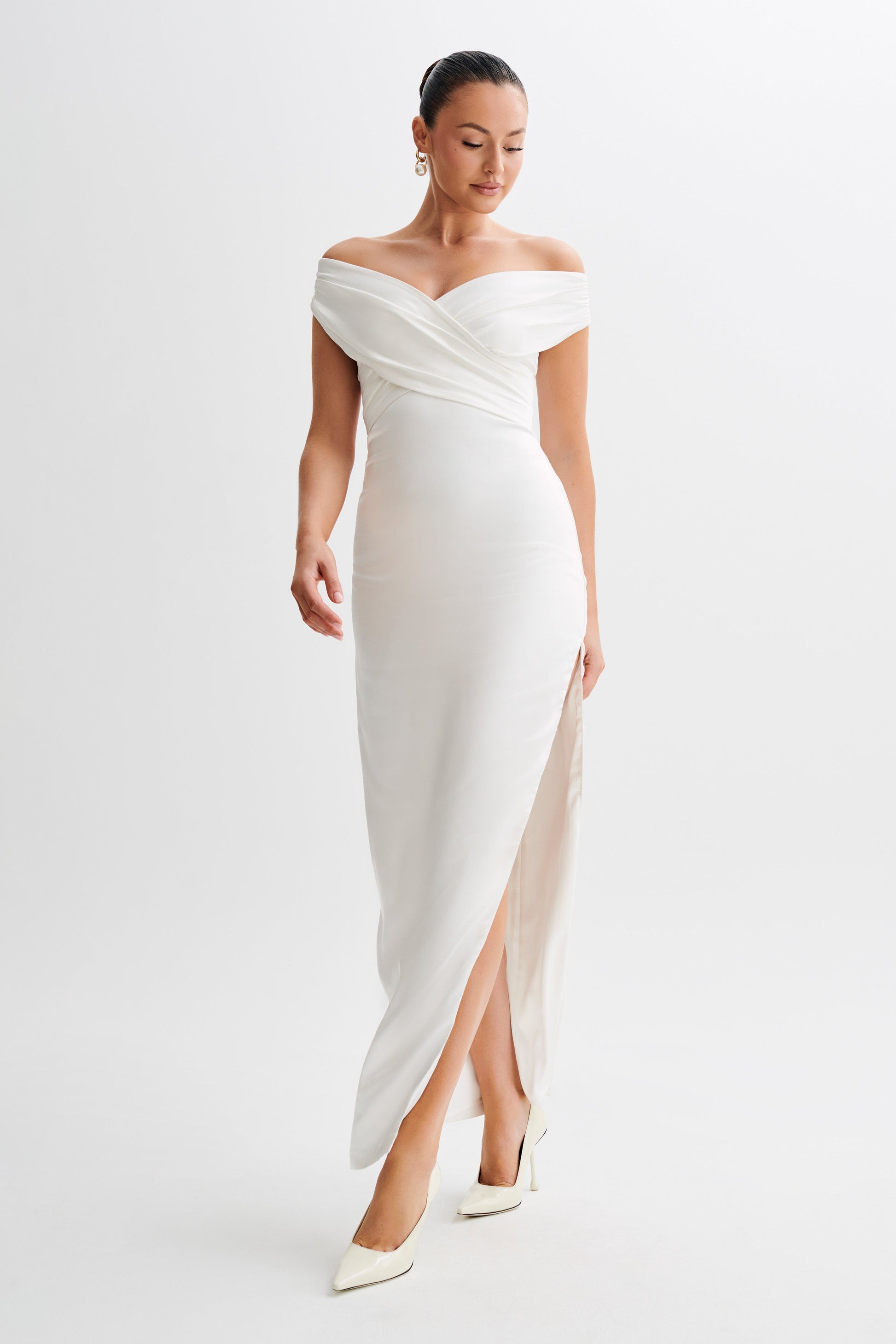Harley Off Shoulder Satin Maxi Dress - Ivory #4