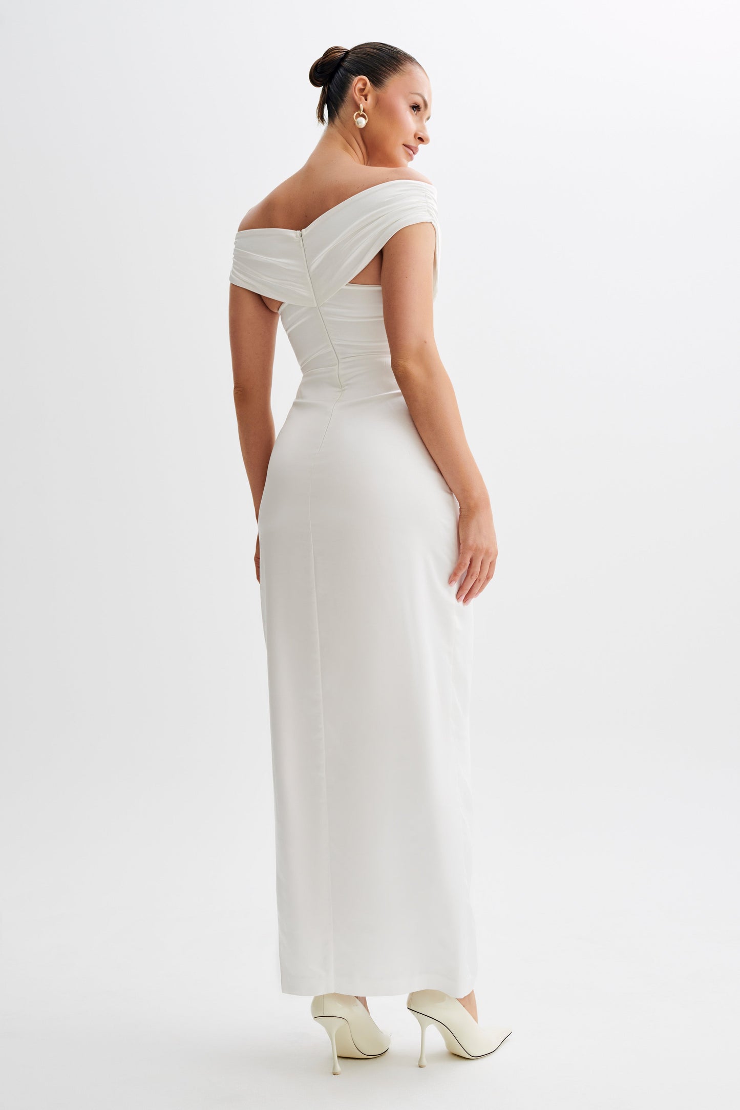 Harley Off Shoulder Satin Maxi Dress - Ivory