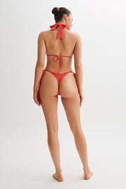 Danika Satin Knot Bikini Top - Pomegranate