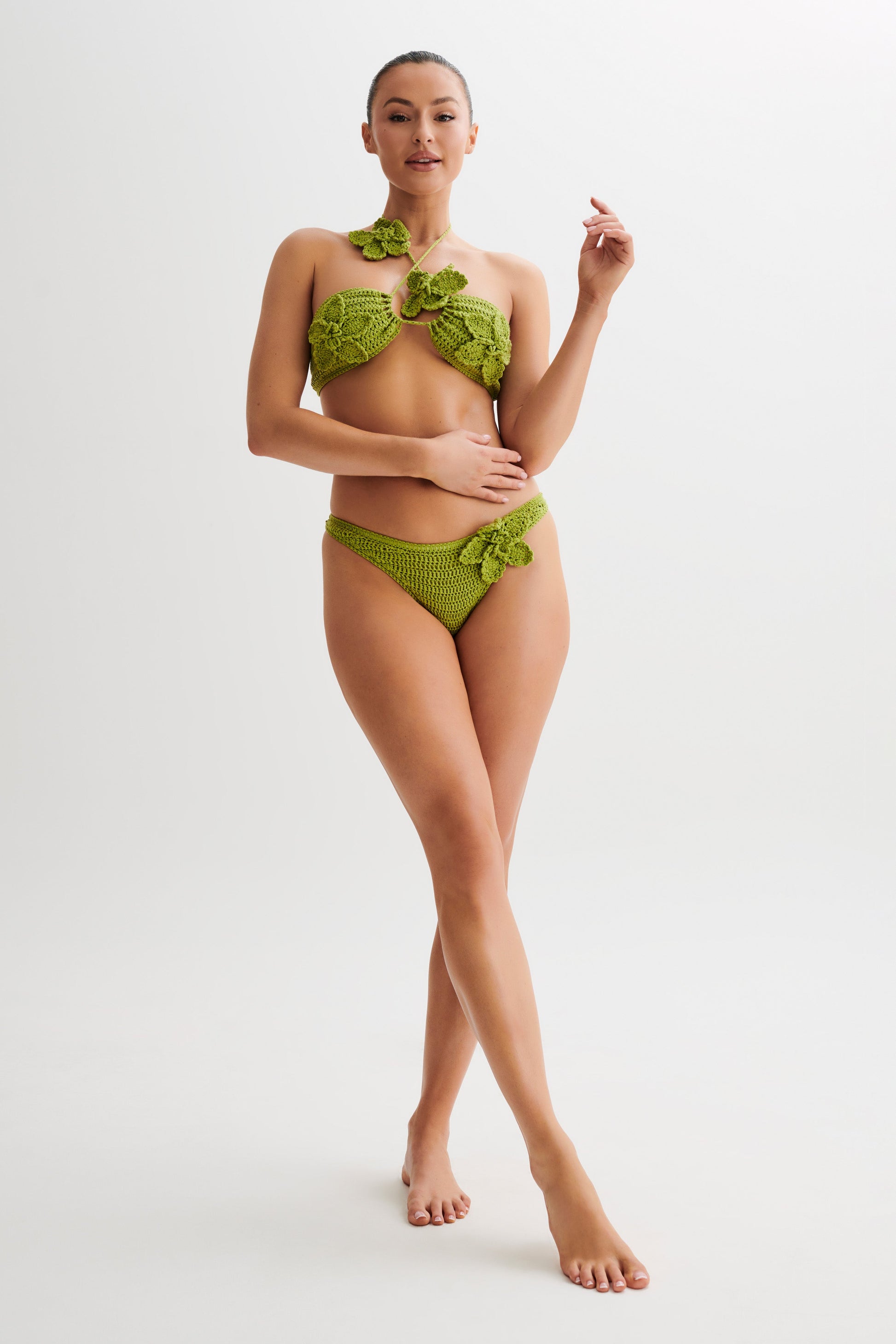 Skye Floral Crochet Tie Up Bikini Bottom - Apple #5