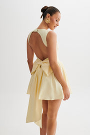 Marcella Linen Bow Back Mini Dress - Lemon Sherbet