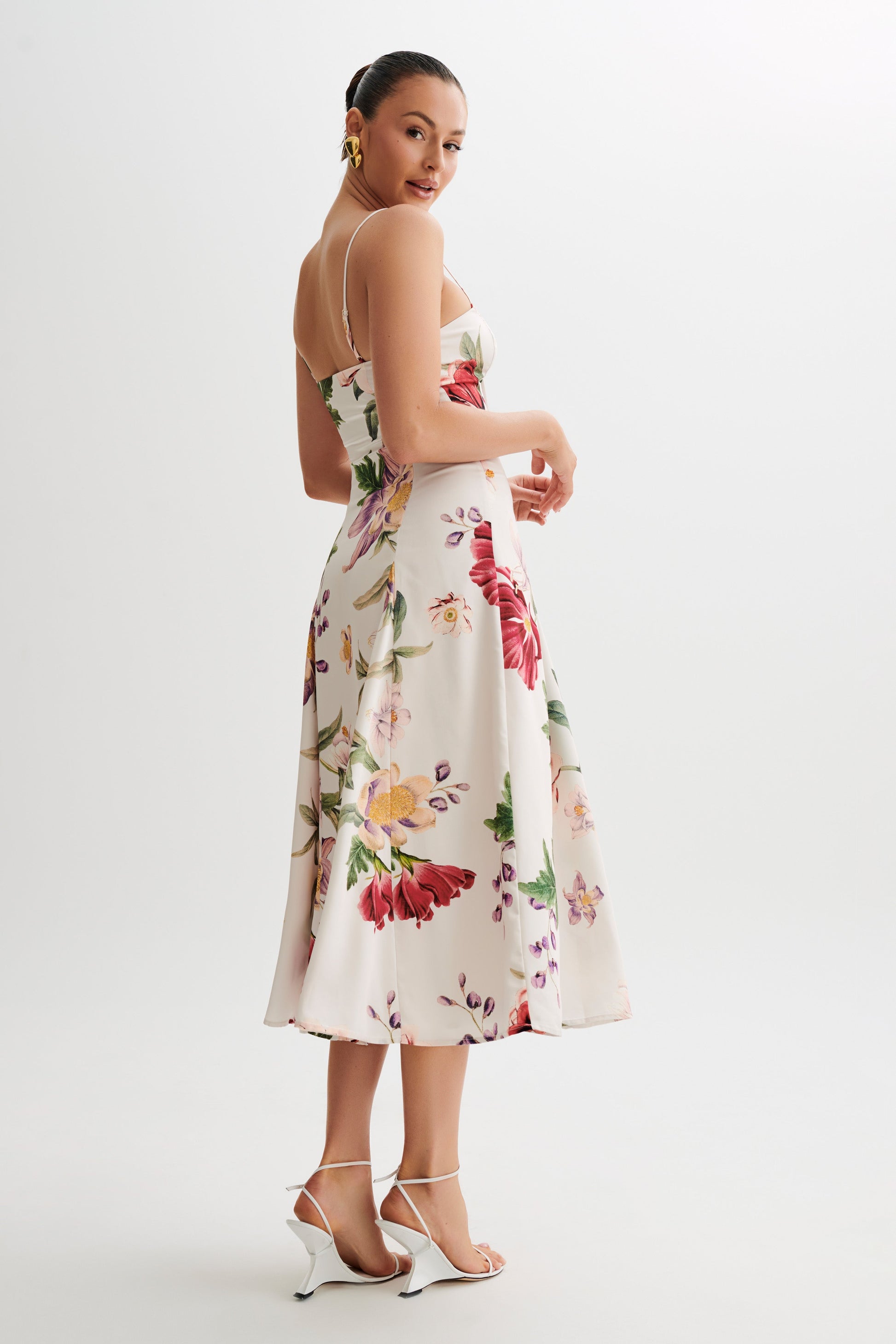 Luciana Satin Midi Dress - Bella Rosa Print #4