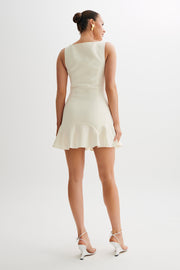 Leonora Sleeveless Suiting Mini Dress With Ruffle - Ivory