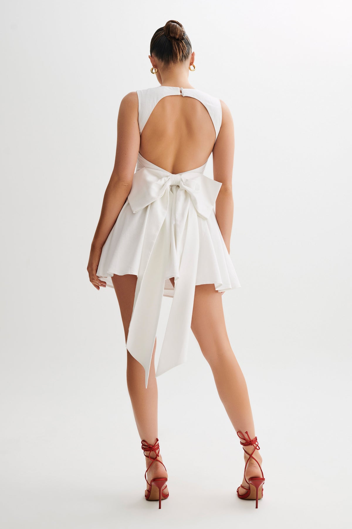 Marcella Linen Bow Back Mini Dress - White #3