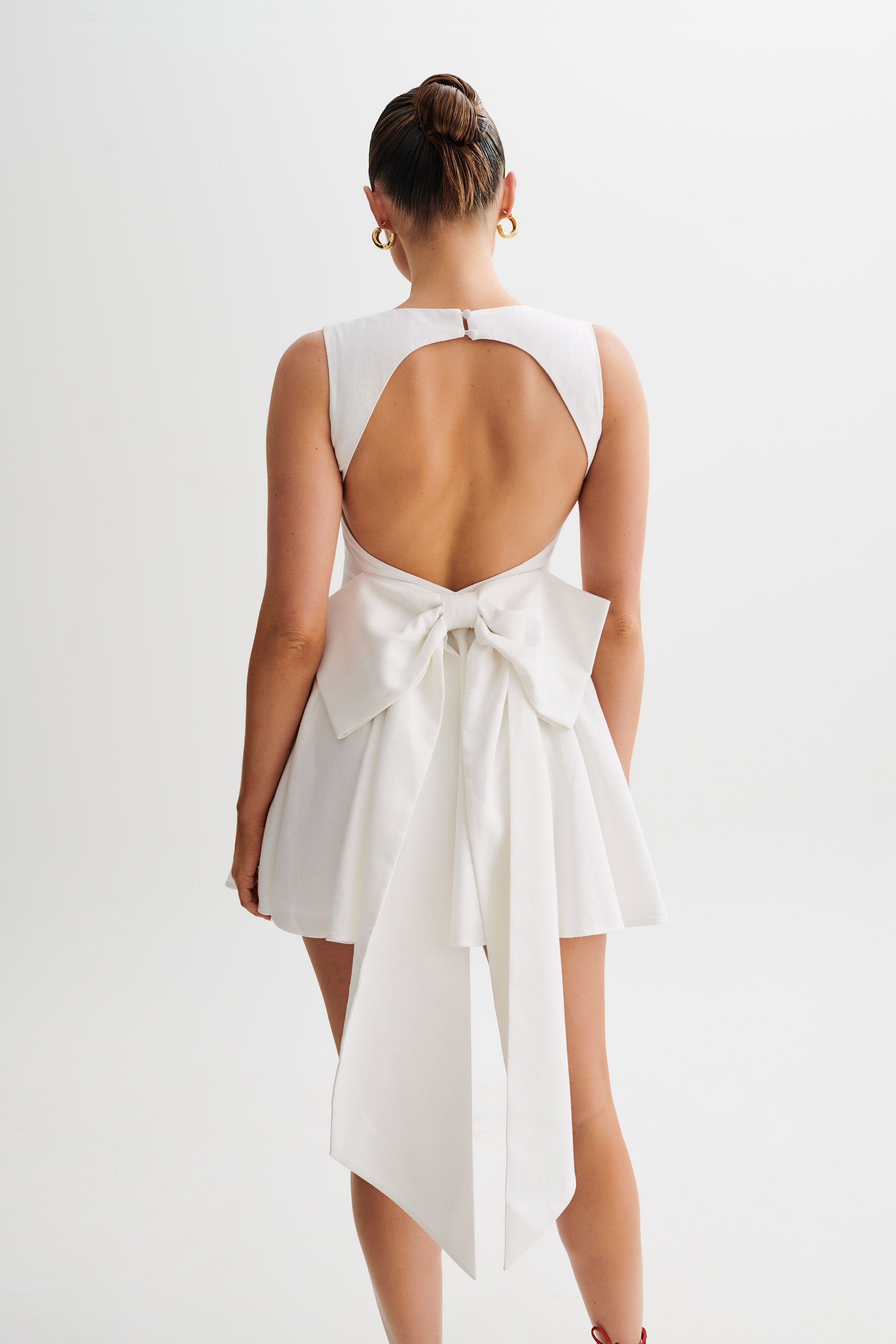 Marcella Linen Bow Back Mini Dress - White #5