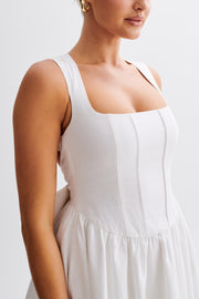 Marcella Linen Bow Back Mini Dress - White