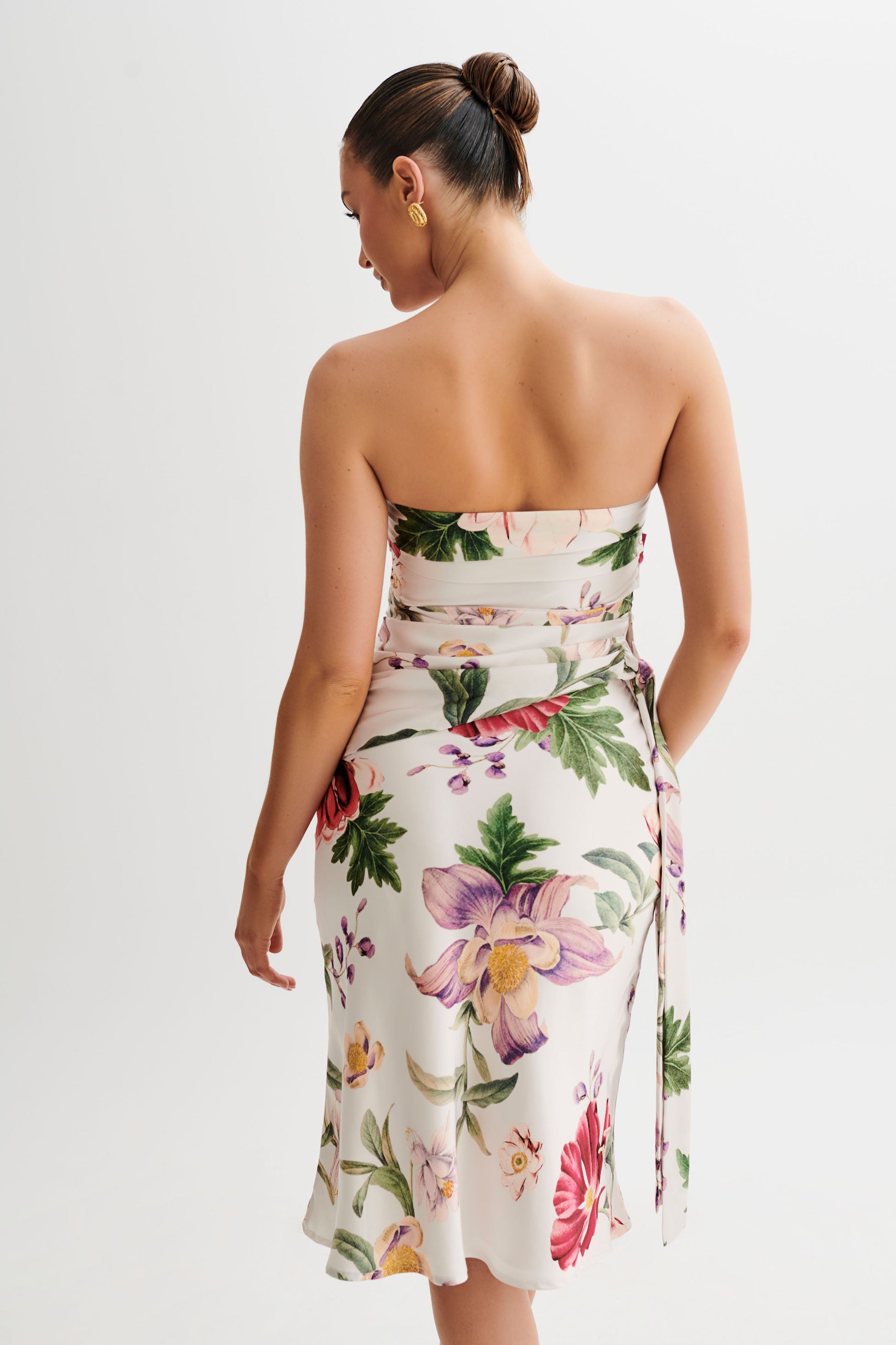 Allegra Satin Ruched Strapless Top - Bella Rosa Print #3