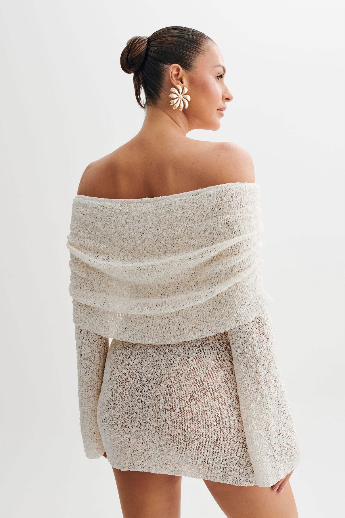 Marisol Off Shoulder Boucle Mini Dress - Ivory #2