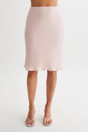 Allegra Satin Knee Length Skirt - Pale Pink