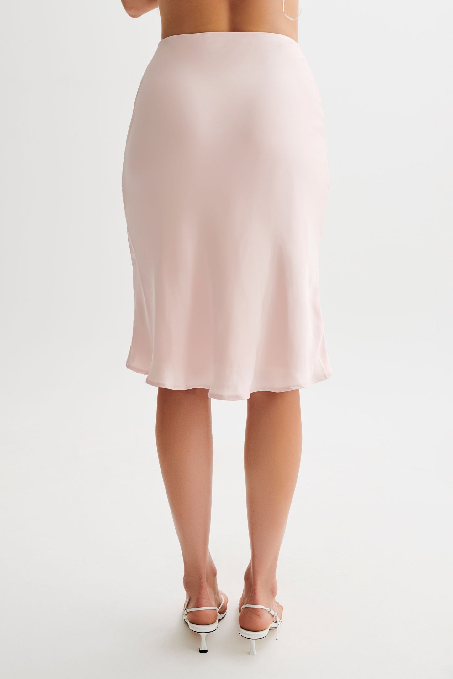 Allegra Satin Knee Length Skirt - Pale Pink