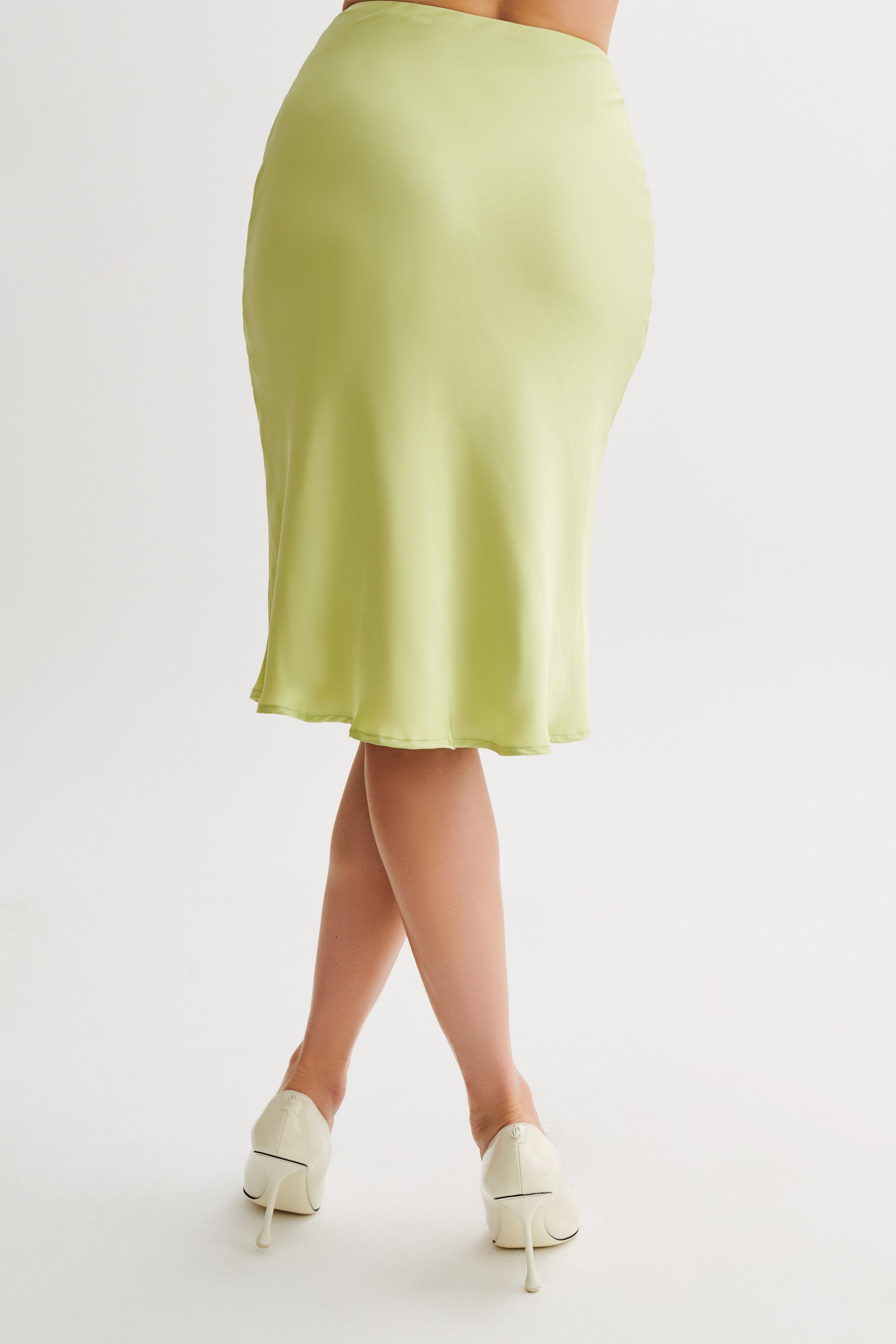 Allegra Satin Knee Length Skirt - Apple #3