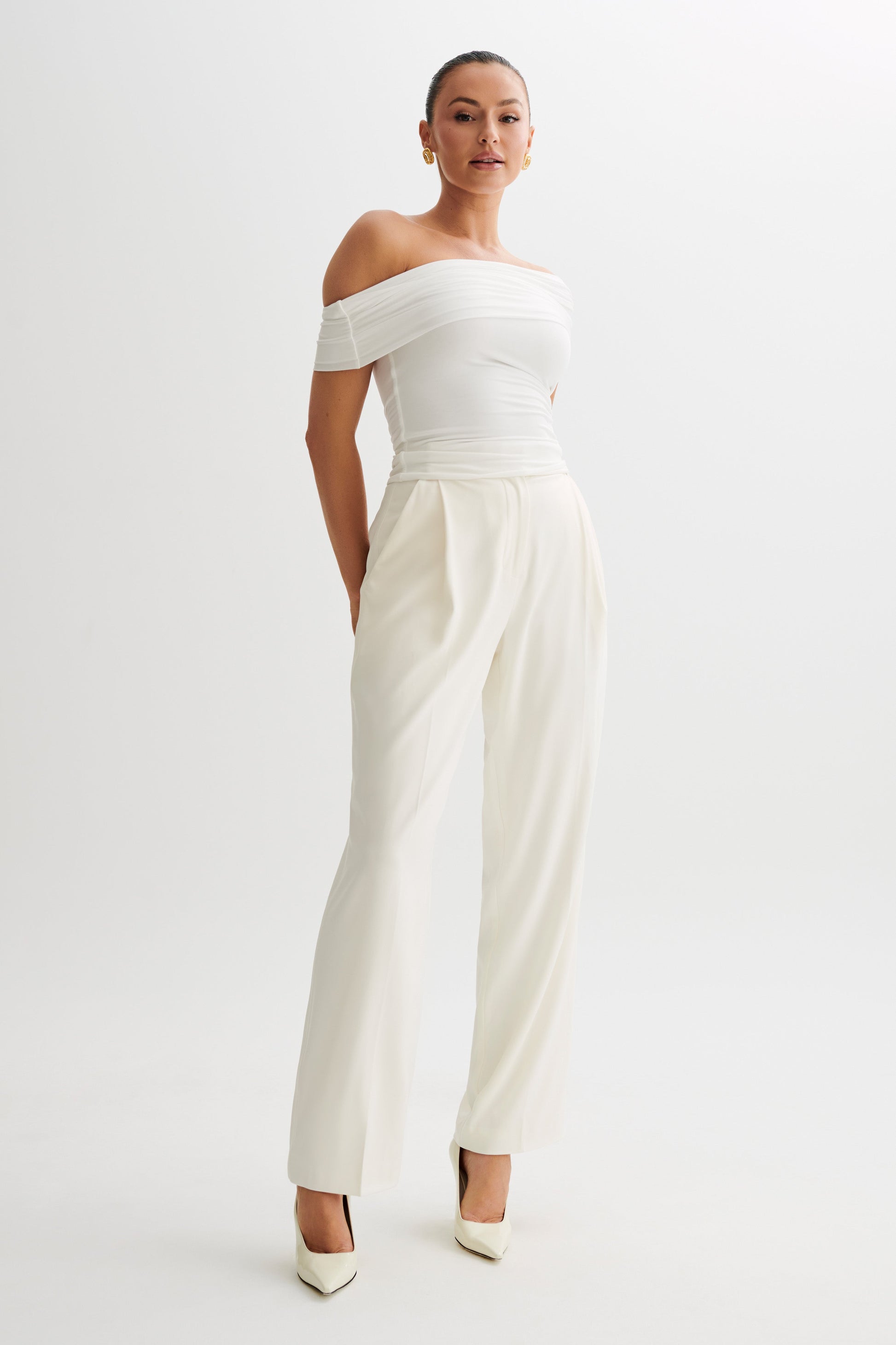 Cassandra Off Shoulder Slinky Top - White #4