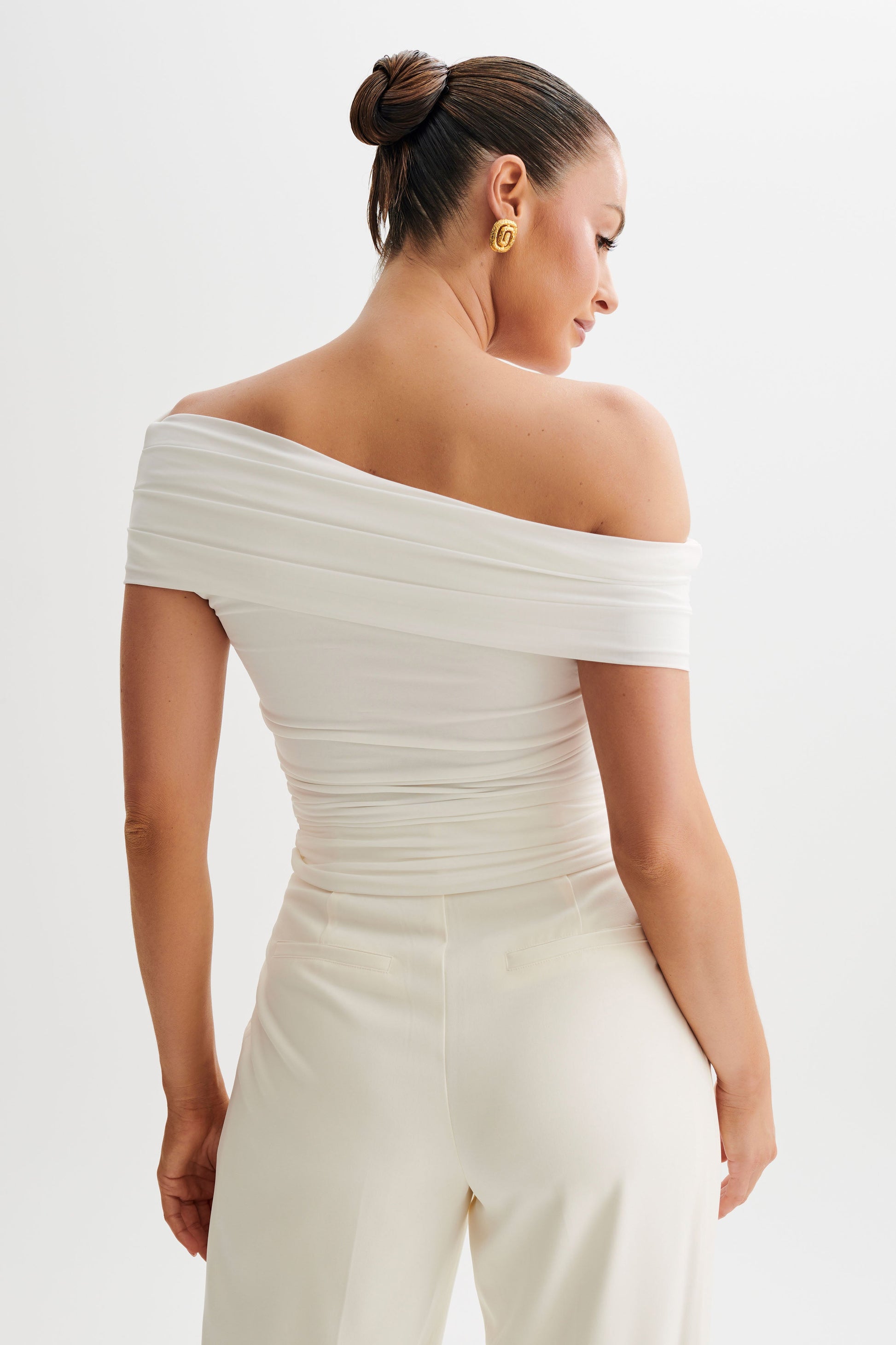 Cassandra Off Shoulder Slinky Top - White #2