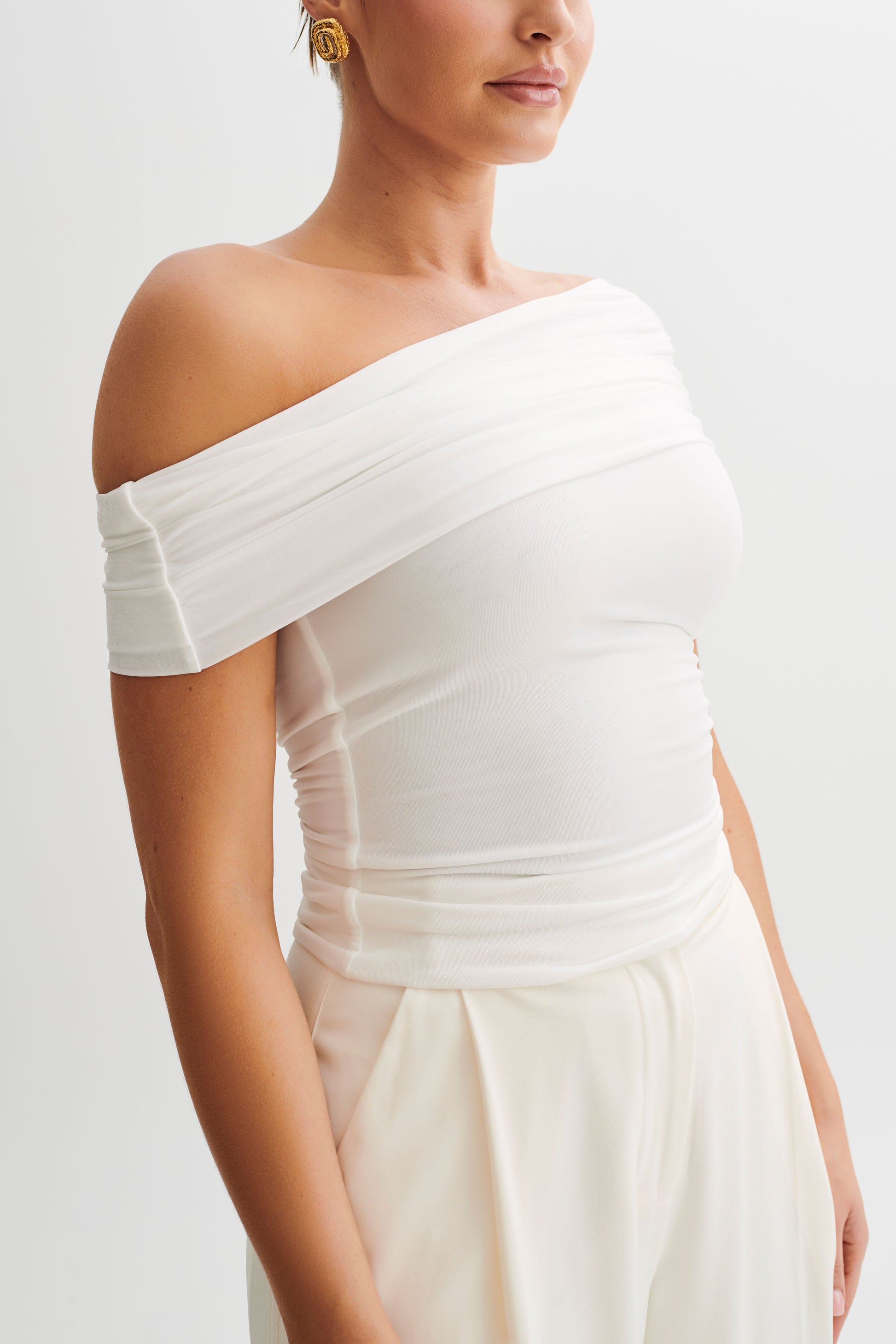 Cassandra Off Shoulder Slinky Top - White #3
