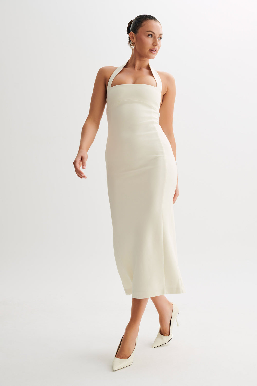 Amelita Suiting Halter Midi Dress - Ivory