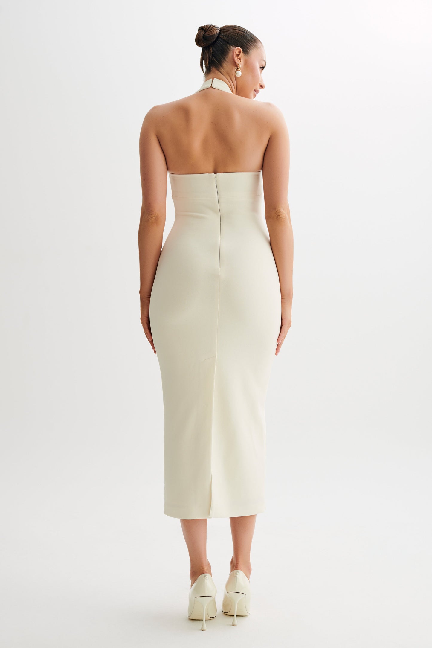 Amelita Suiting Halter Midi Dress - Ivory