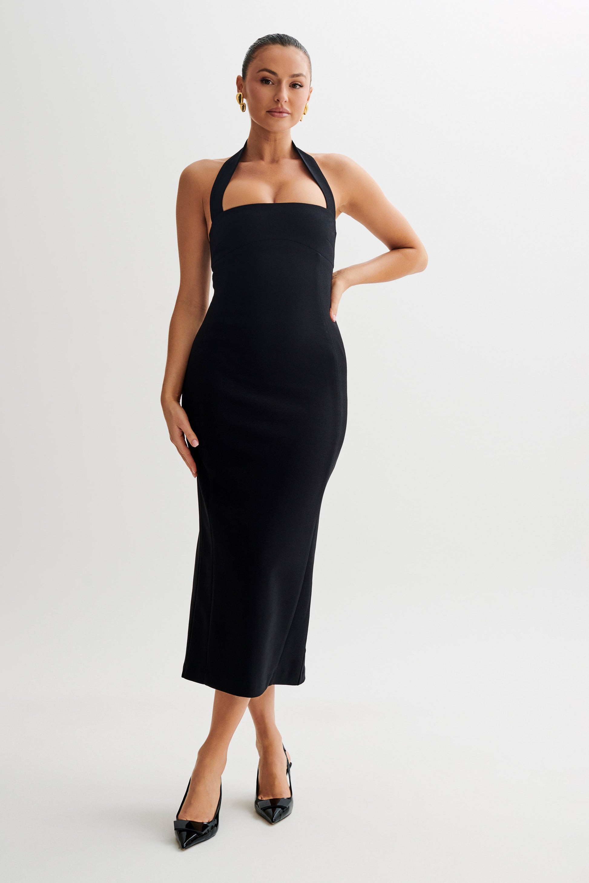 Amelita Suiting Halter Midi Dress - Black #3