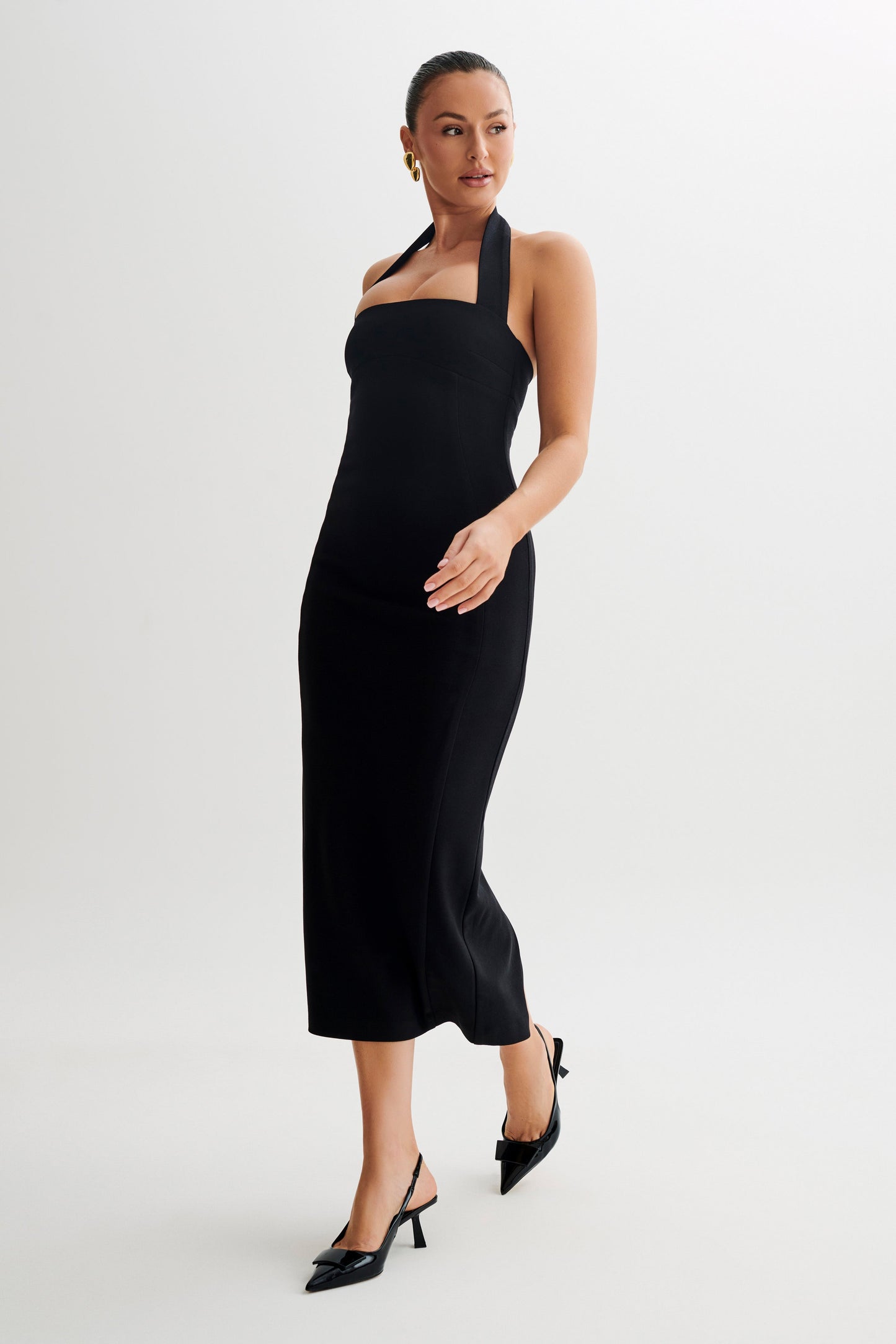 Amelita Suiting Halter Midi Dress - Black