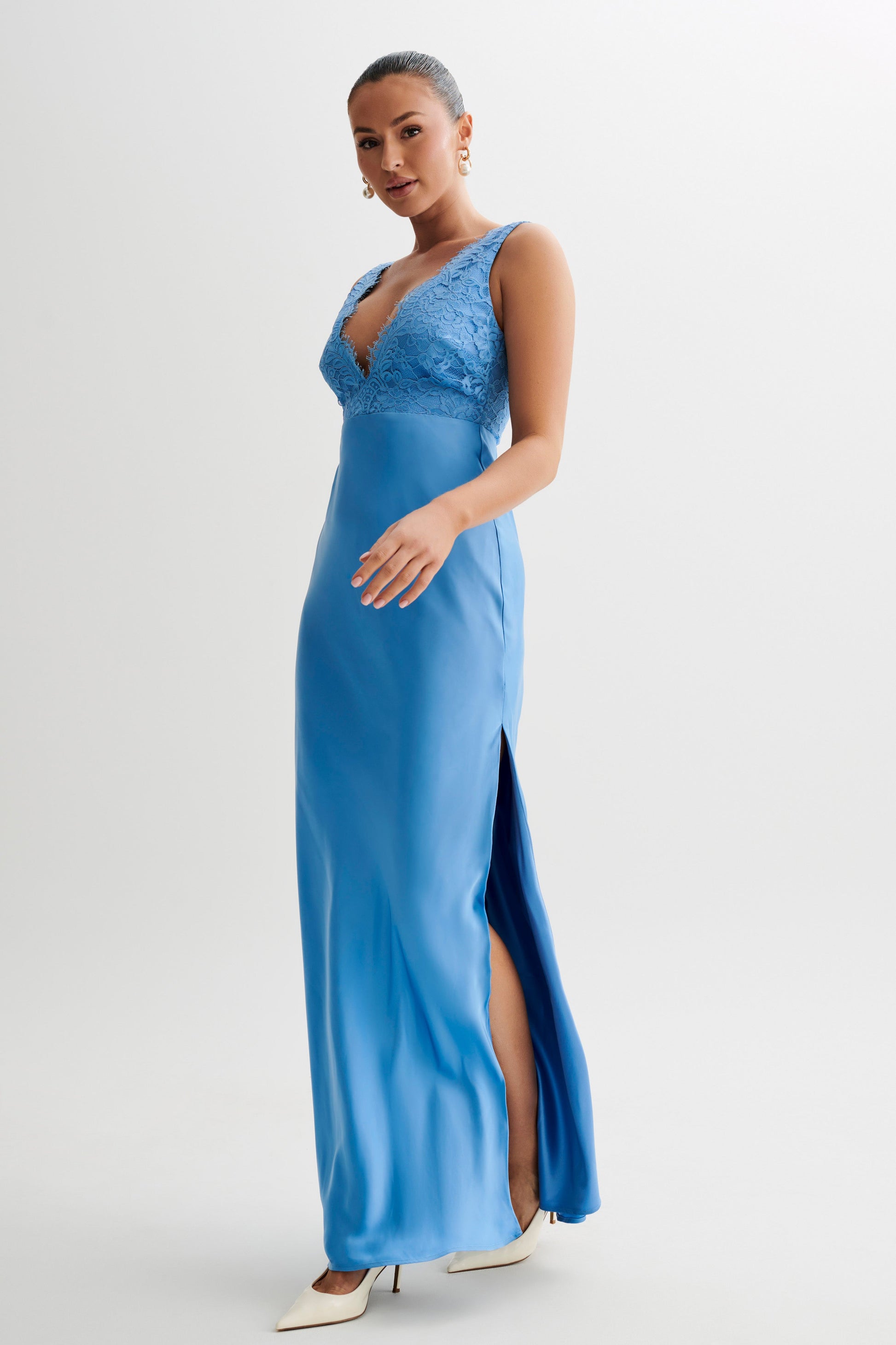 Ricci Satin And Lace Maxi Dress - Iris Blue #4