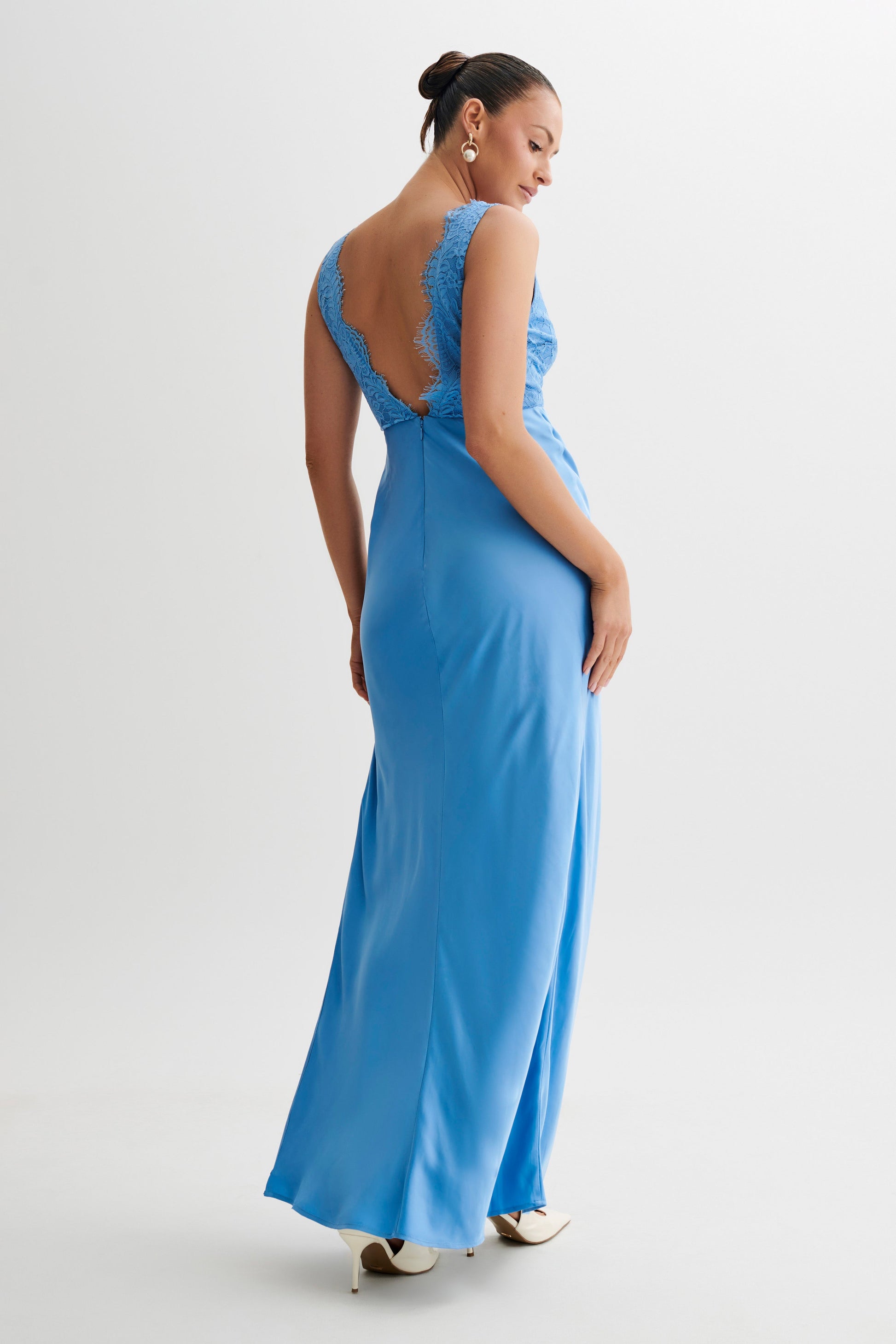 Ricci Satin And Lace Maxi Dress - Iris Blue #3