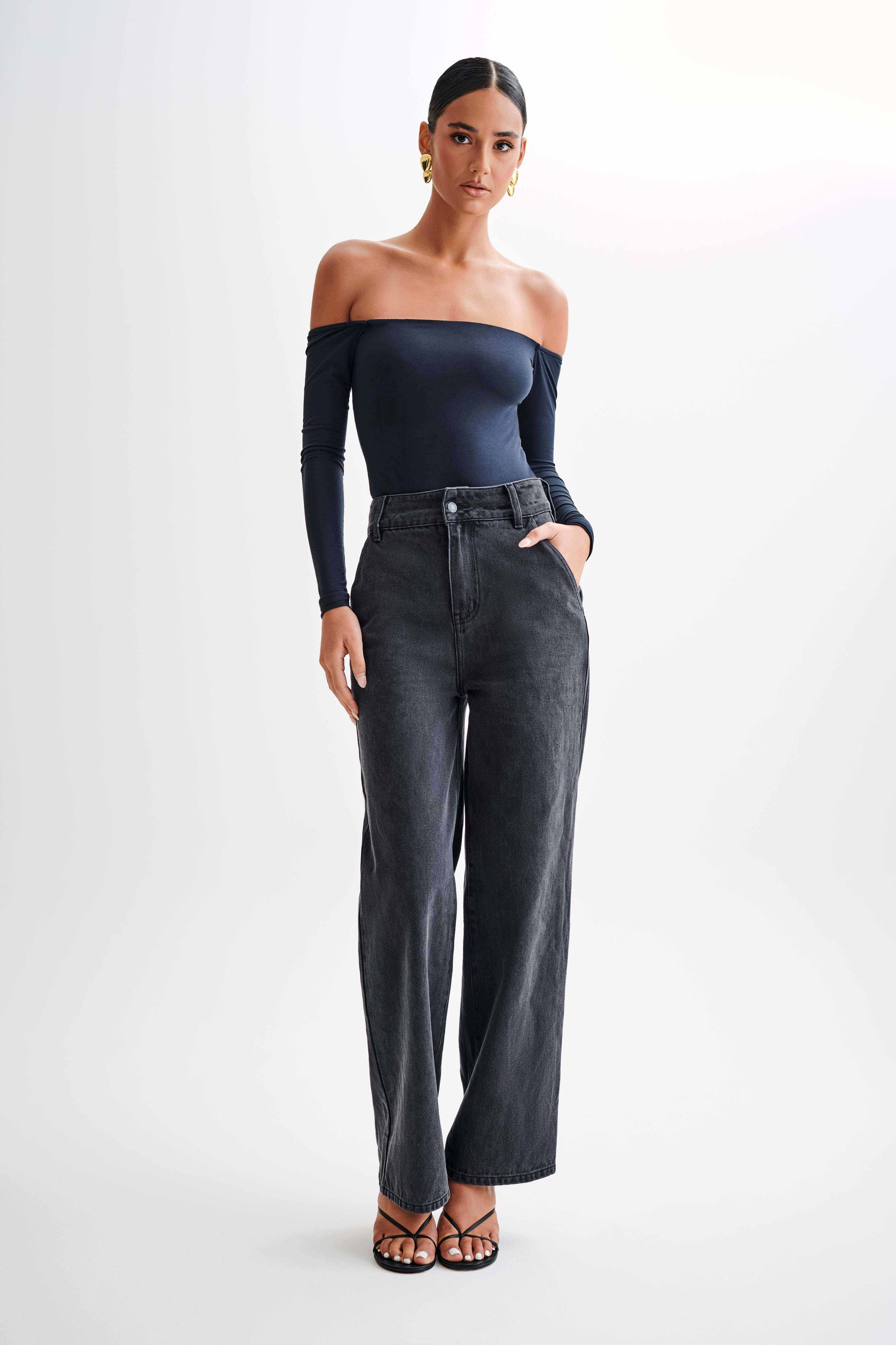 Peta Off Shoulder Modal Long Sleeve Bodysuit - Black #3