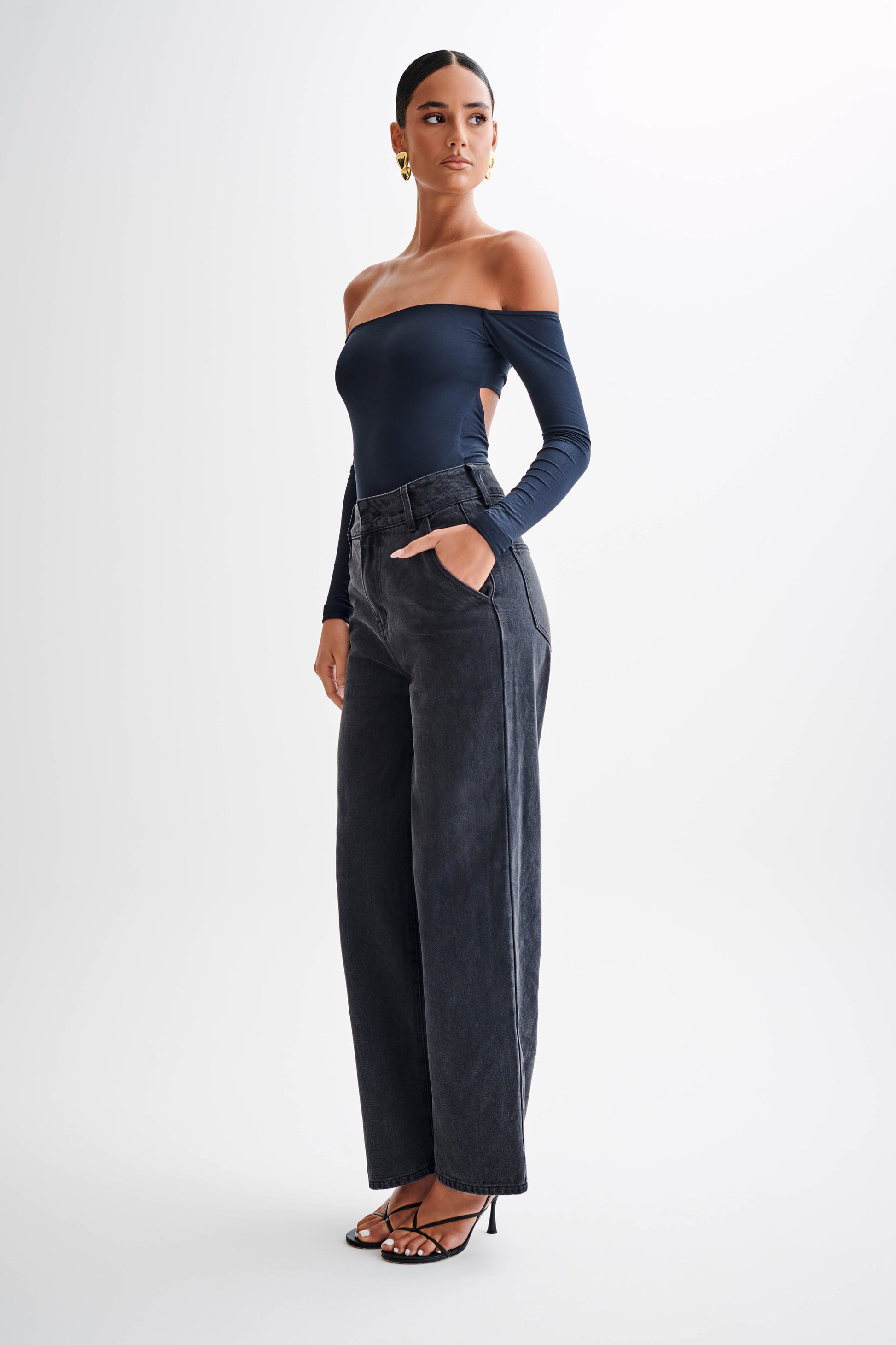 Peta Off Shoulder Modal Long Sleeve Bodysuit - Black #4