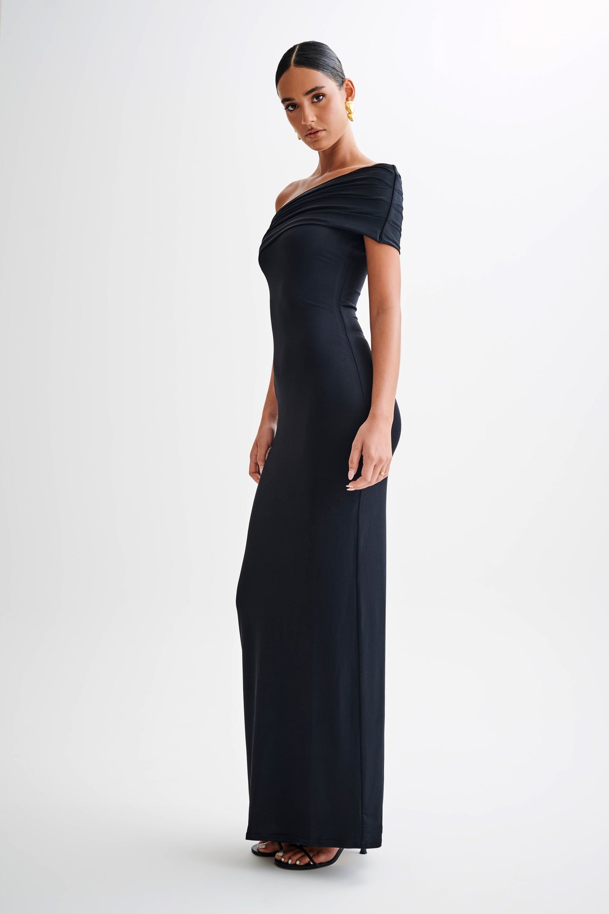 Cassandra Off Shoulder Slinky Maxi Dress - Black #4