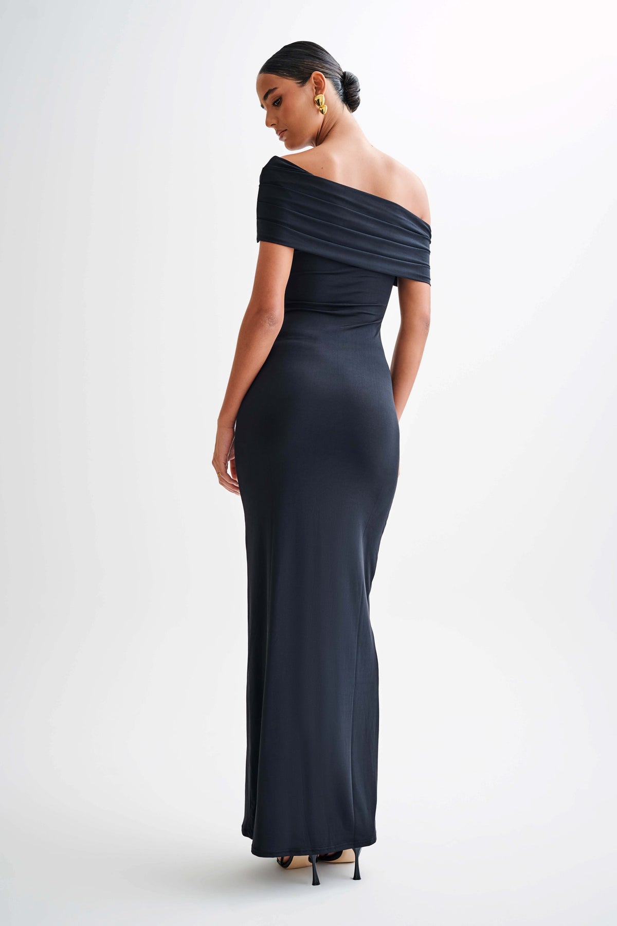 Cassandra Off Shoulder Slinky Maxi Dress - Black #2