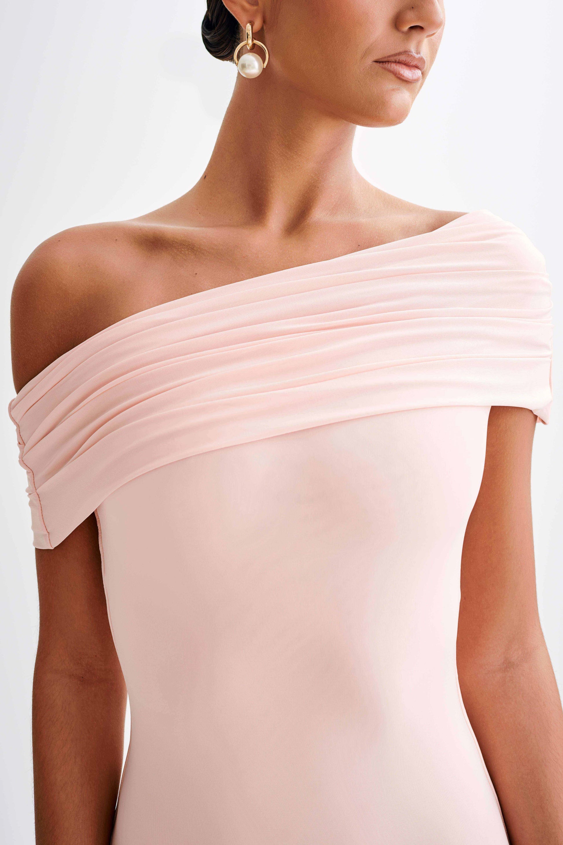 Cassandra Off Shoulder Slinky Maxi Dress - Pale Pink #2
