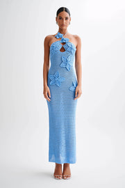Kyla Floral Crochet Maxi Dress - Cornflower Blue