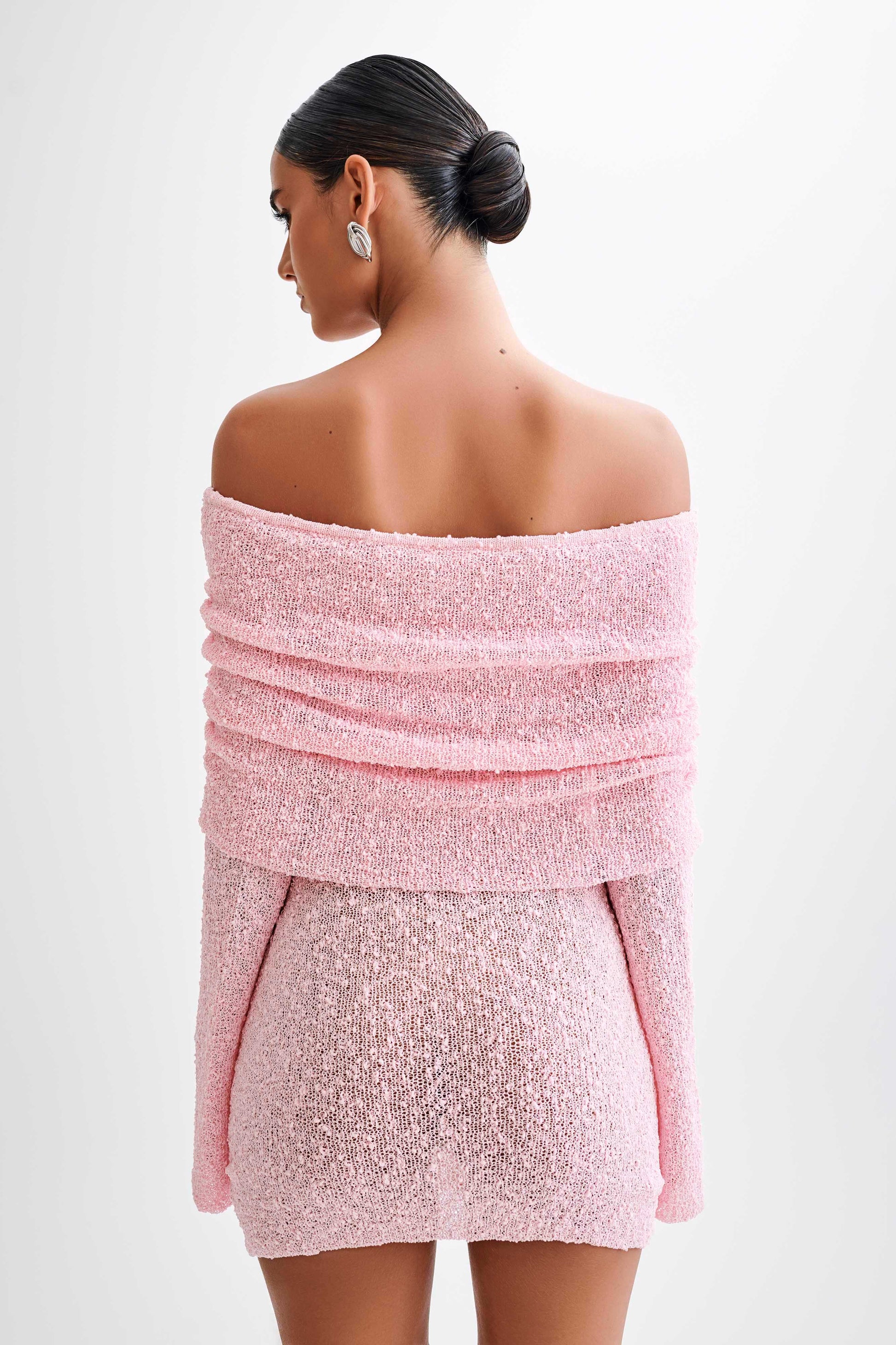 Marisol Off Shoulder Boucle Mini Dress - Baby Pink #3
