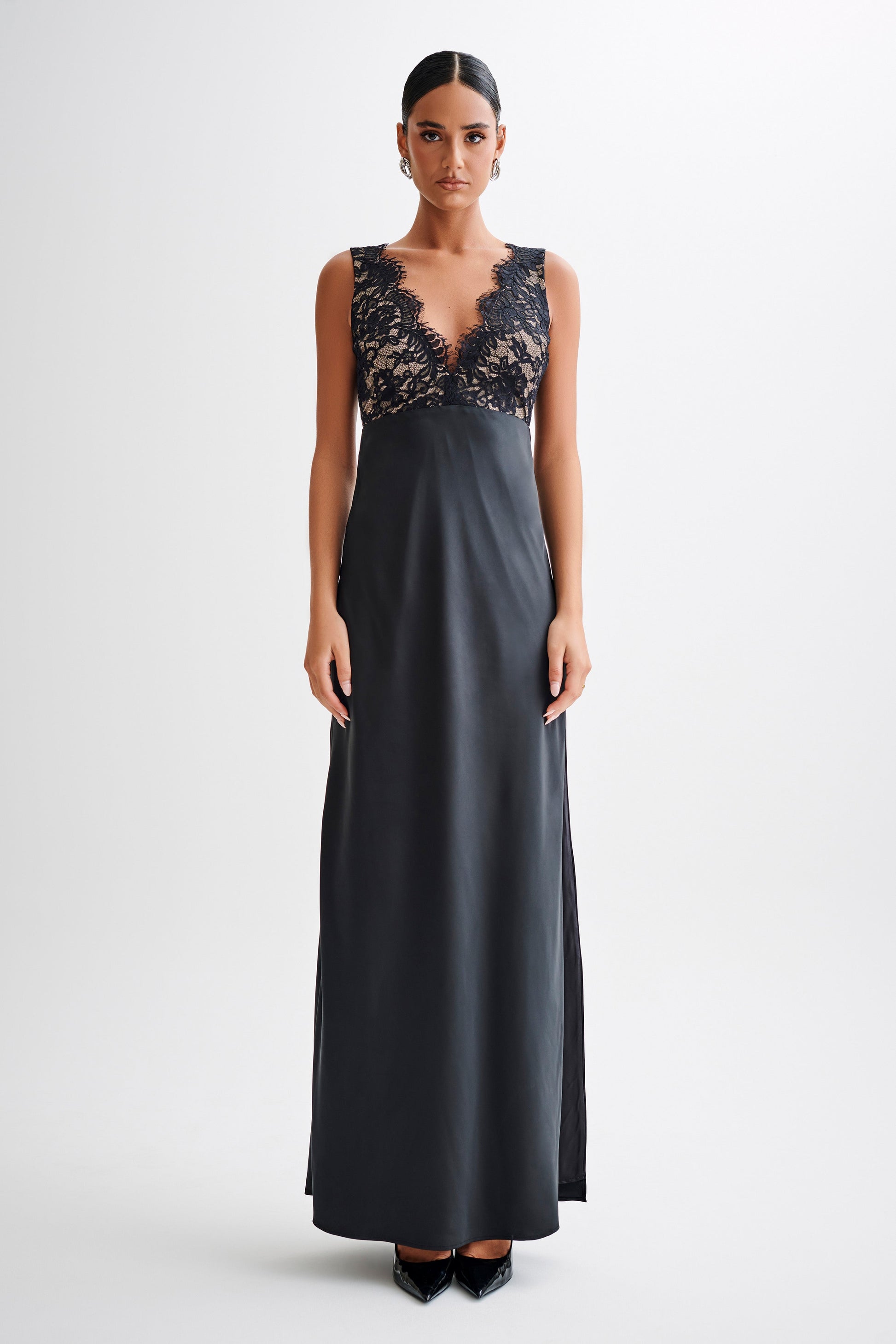 Ricci Satin And Lace Maxi Dress - Black #6