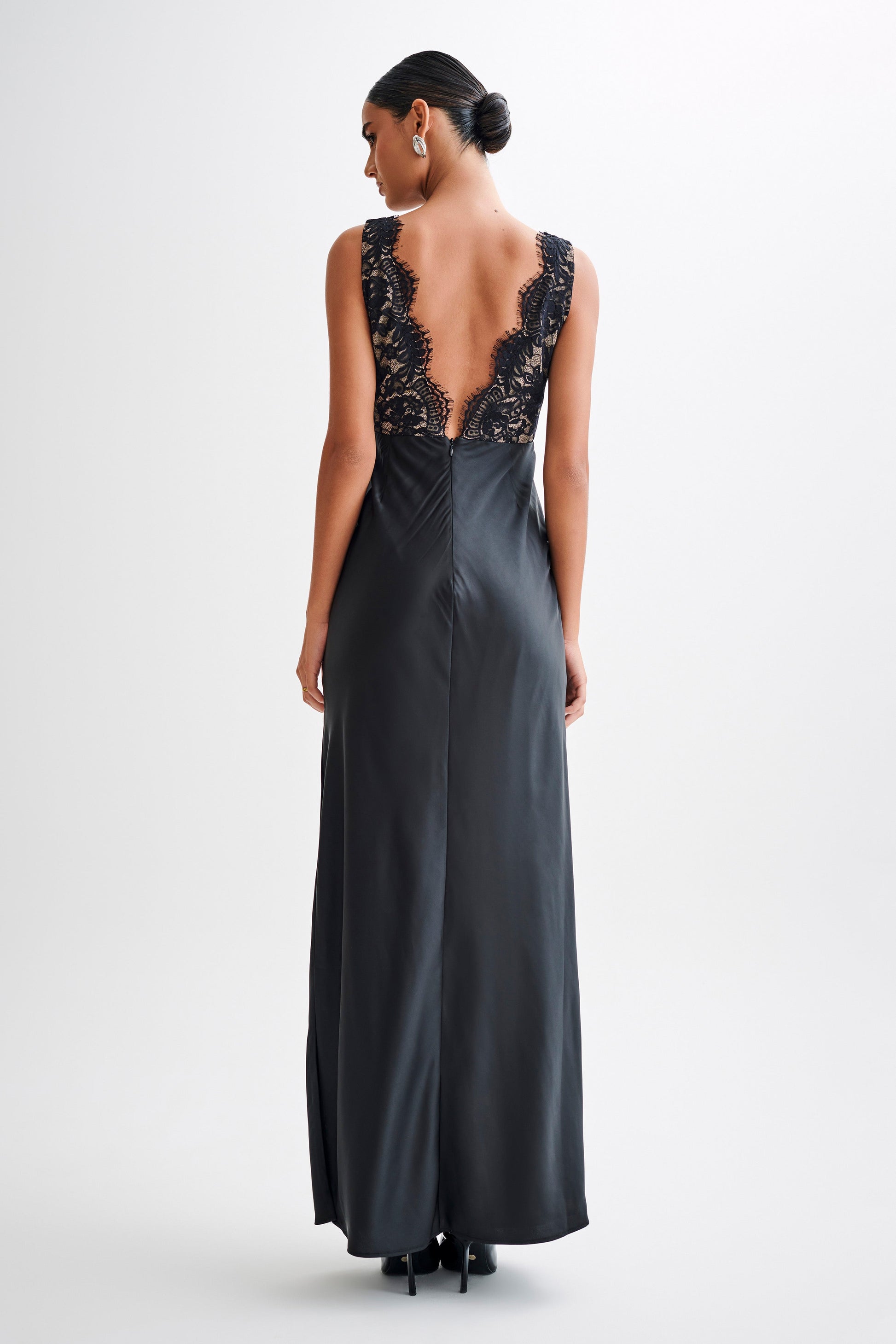 Ricci Satin And Lace Maxi Dress - Black #7