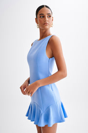 Leonora Sleeveless Suiting Mini Dress With Ruffle - Iris Blue