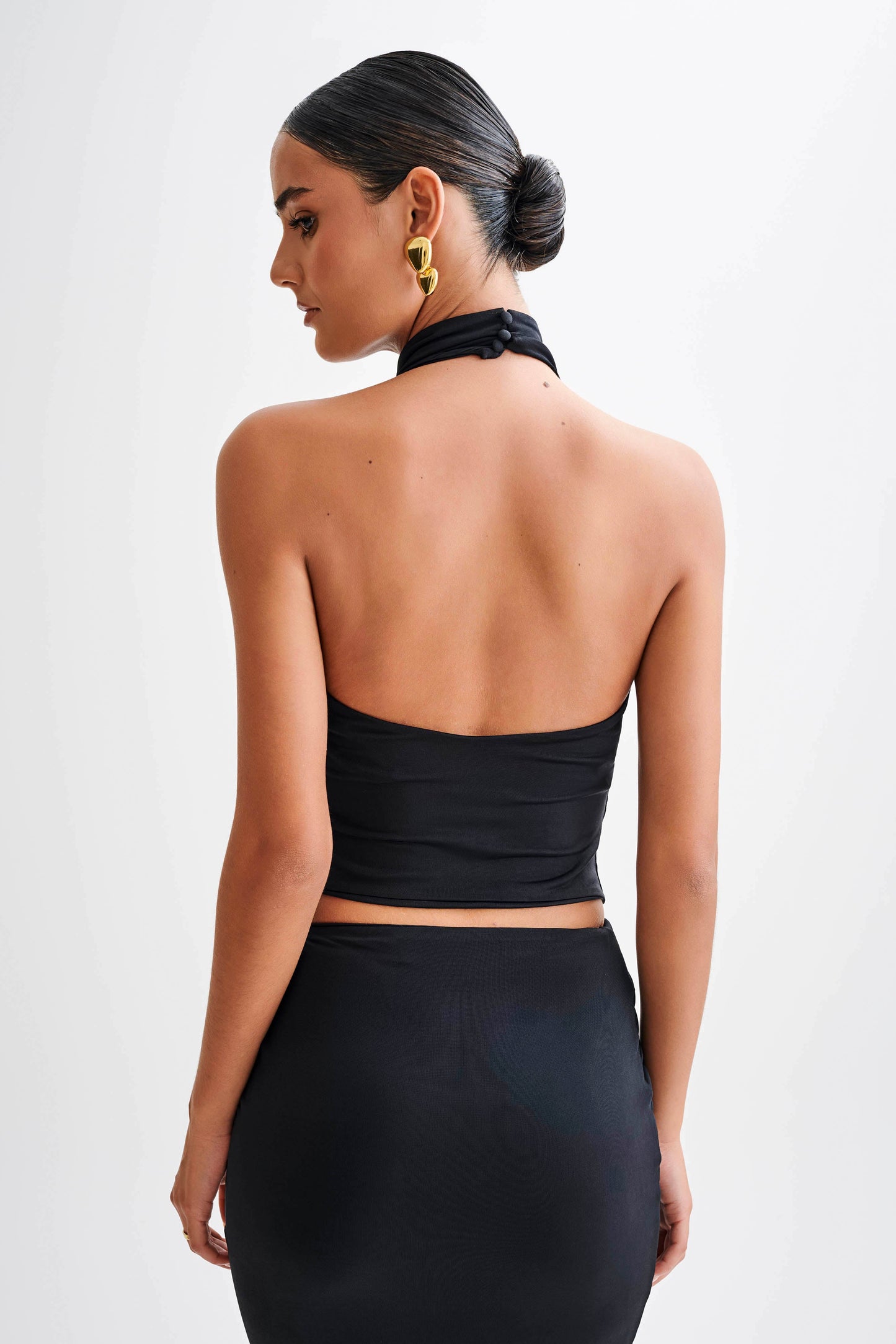 Federica Slinky Halter Neck Top - Black