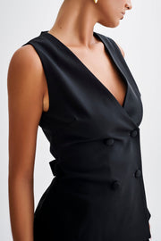 Amelie Suiting Longline Vest - Black