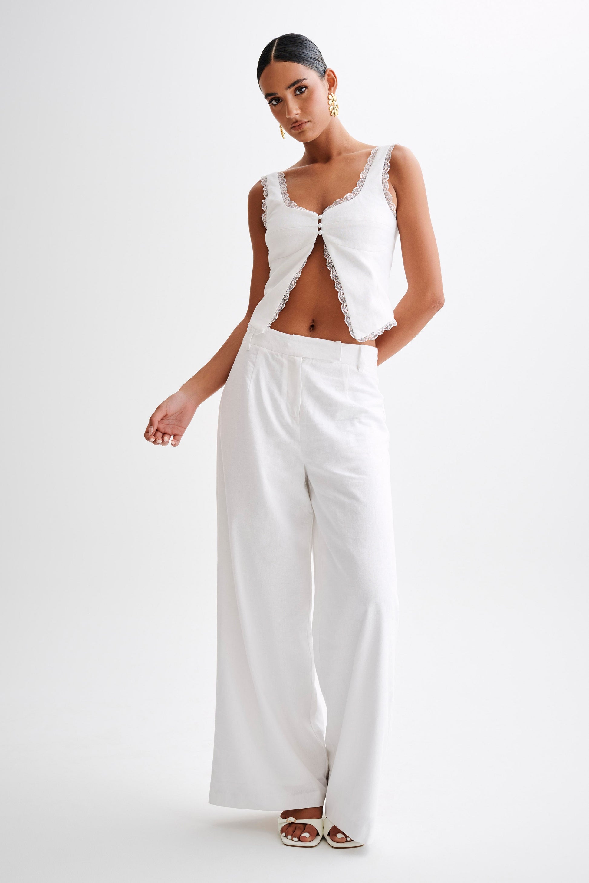 Franca Linen Wide Leg Pant - White #3