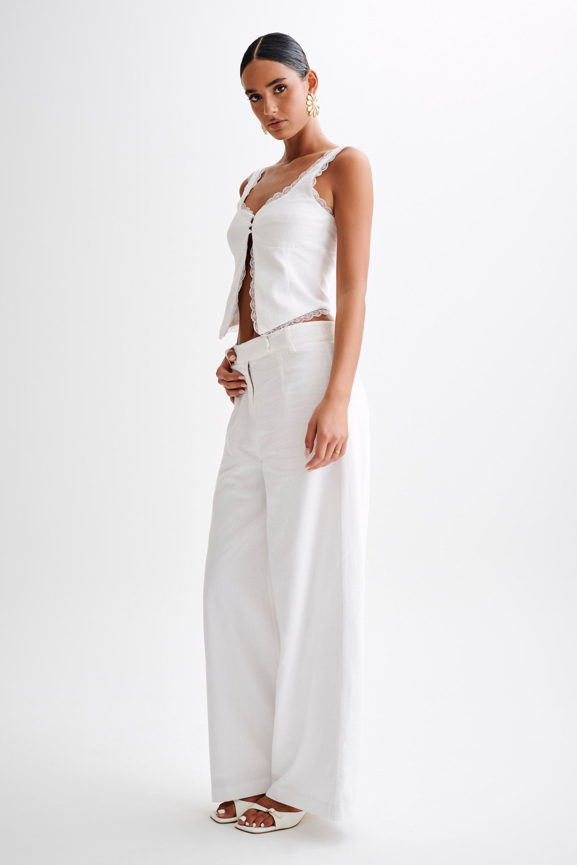 Franca Linen Wide Leg Pant - White #5
