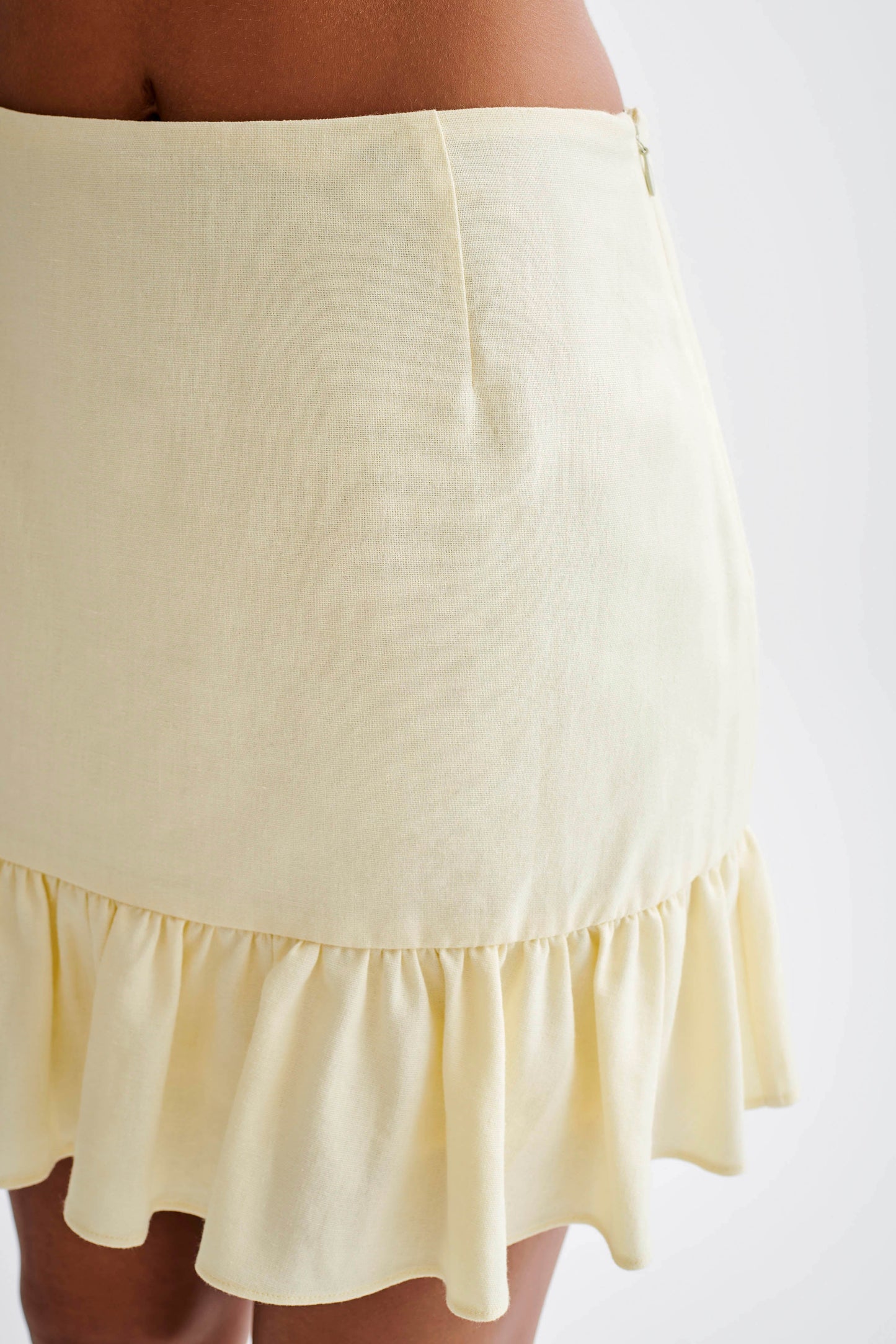 Delfina Linen Mini Skirt With Ruffle - Lemon Sherbet