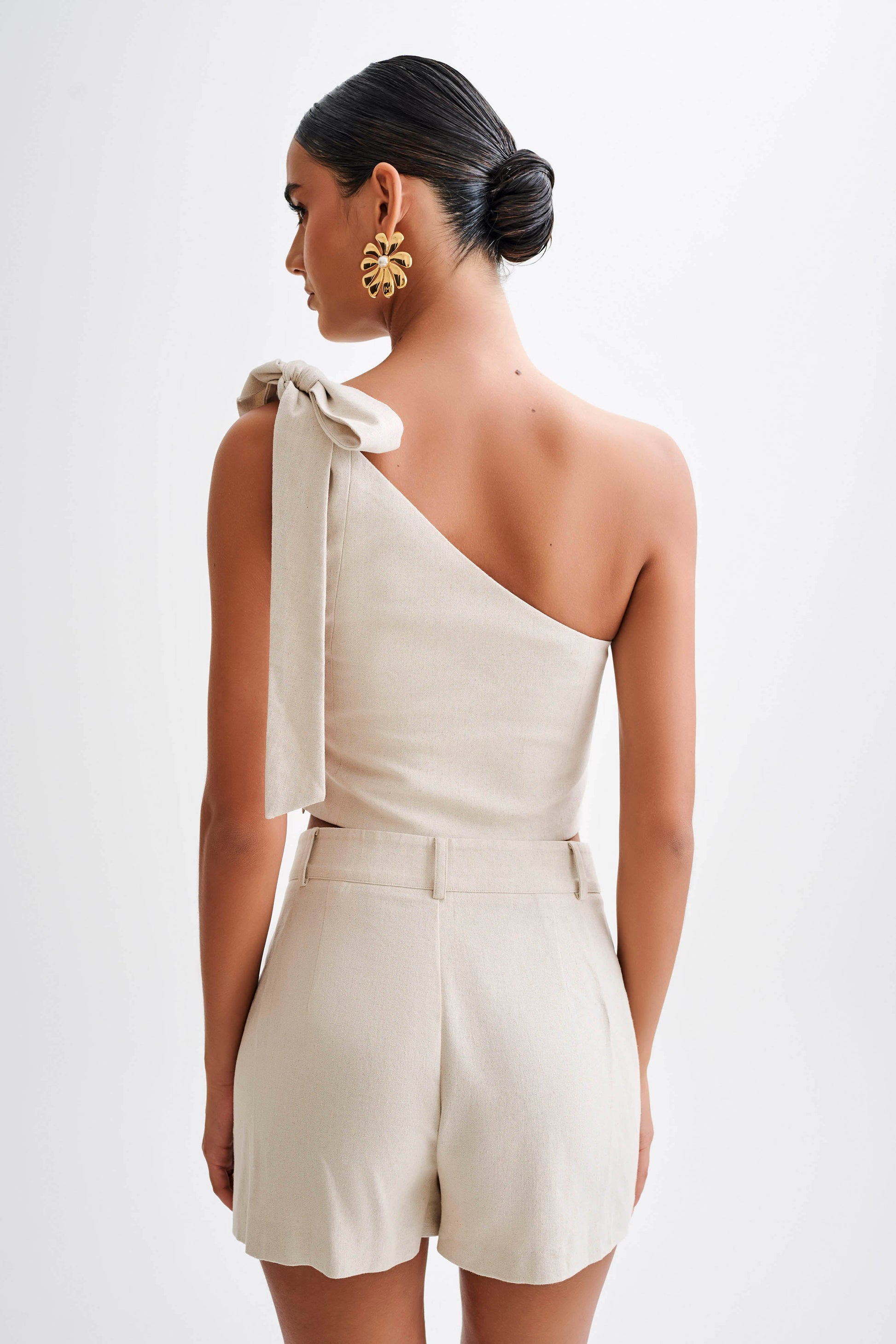 Venezia Linen One Shoulder Tie Top - Natural #3