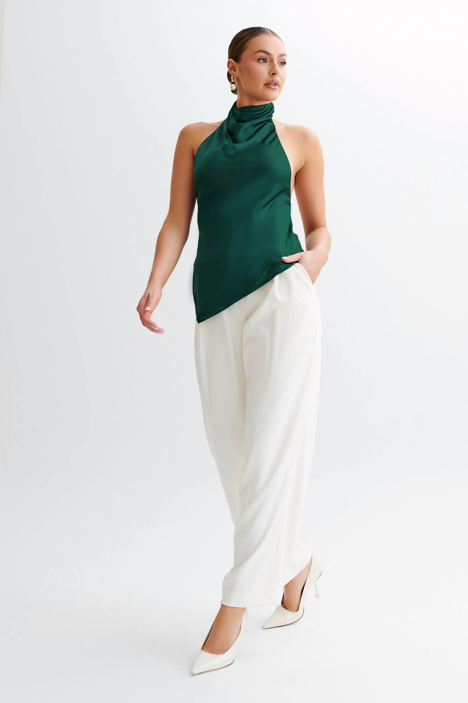 Seraphine Satin Halter Top - Forest Green #6