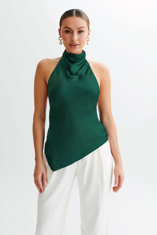 Seraphine Satin Halter Top - Forest Green