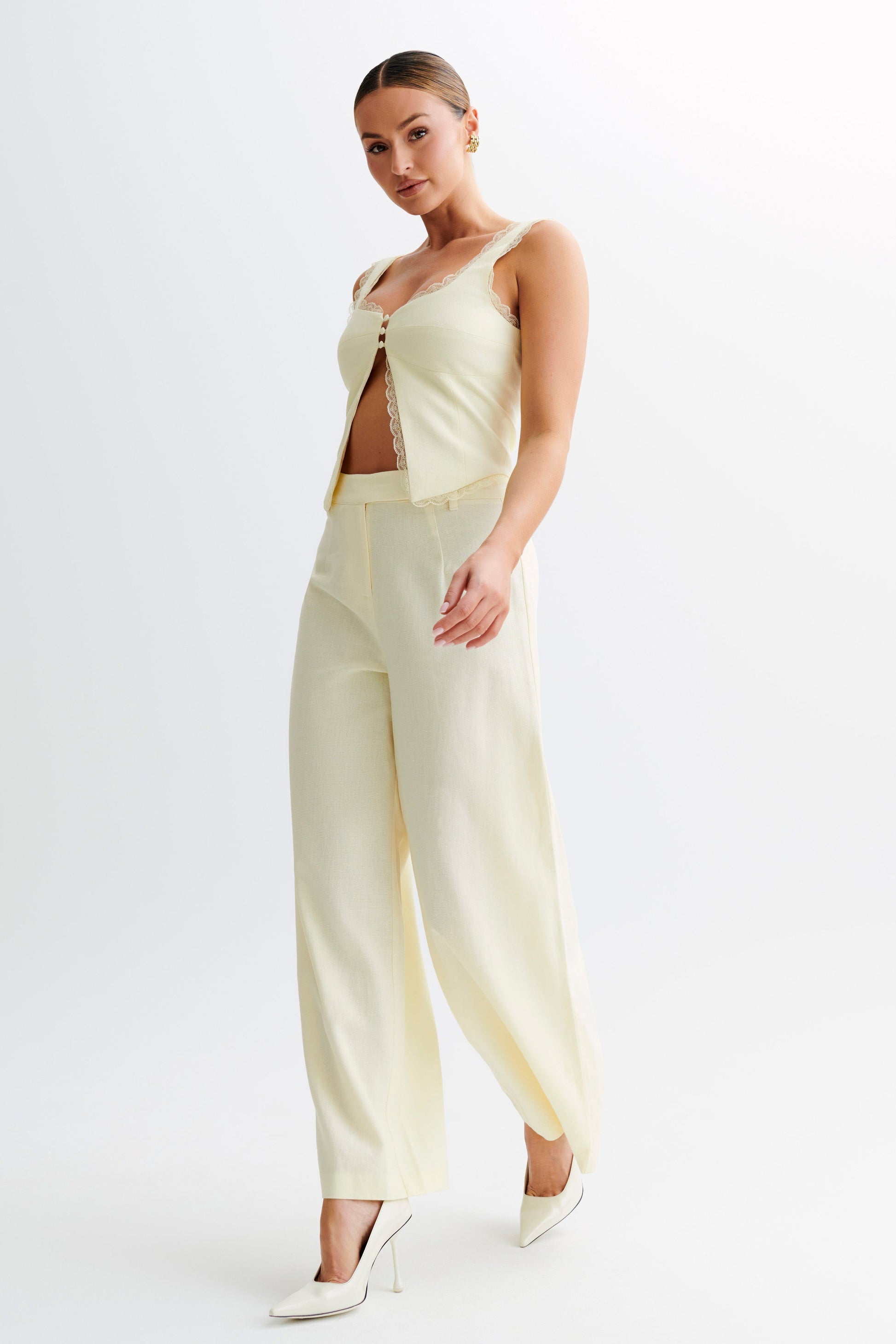 Franca Linen Wide Leg Pant - Lemon Sherbet #4