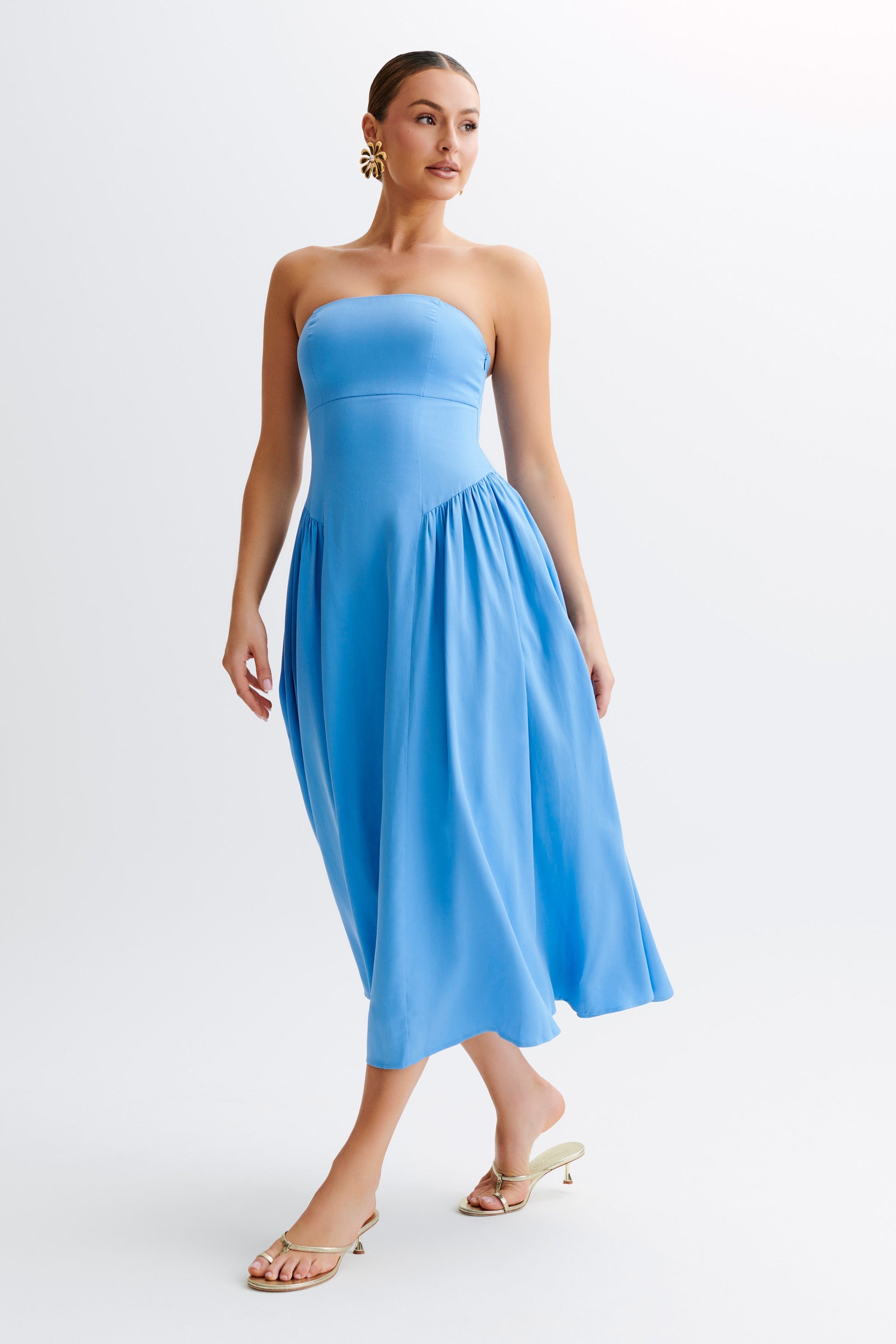 Carmele Cotton Gathered Midi Dress - Iris Blue #4