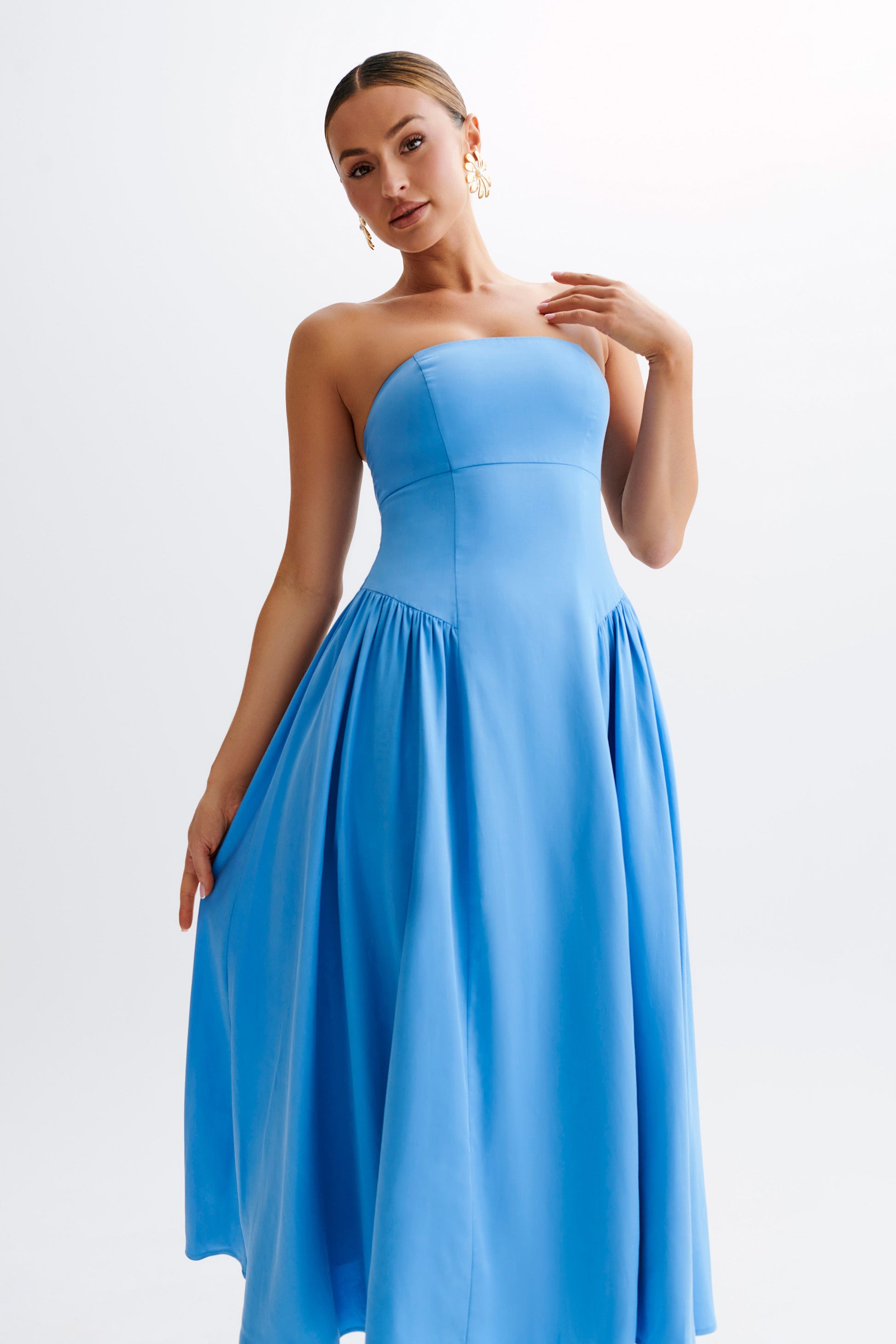 Carmele Cotton Gathered Midi Dress - Iris Blue #6