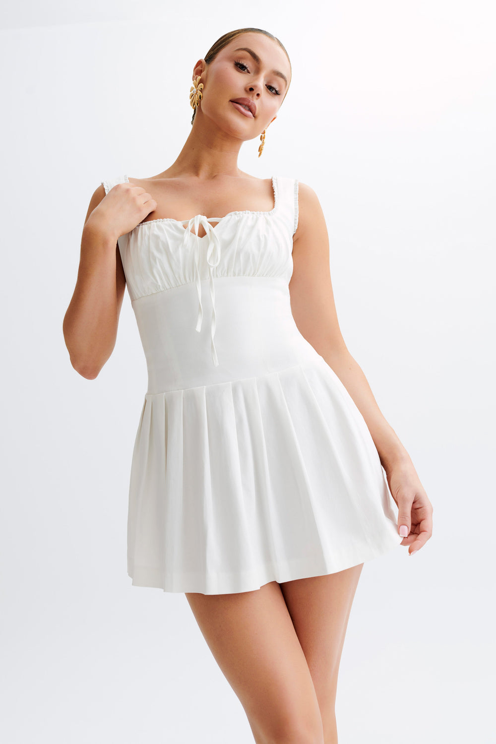 Donna Cotton Ruched Mini Dress - White