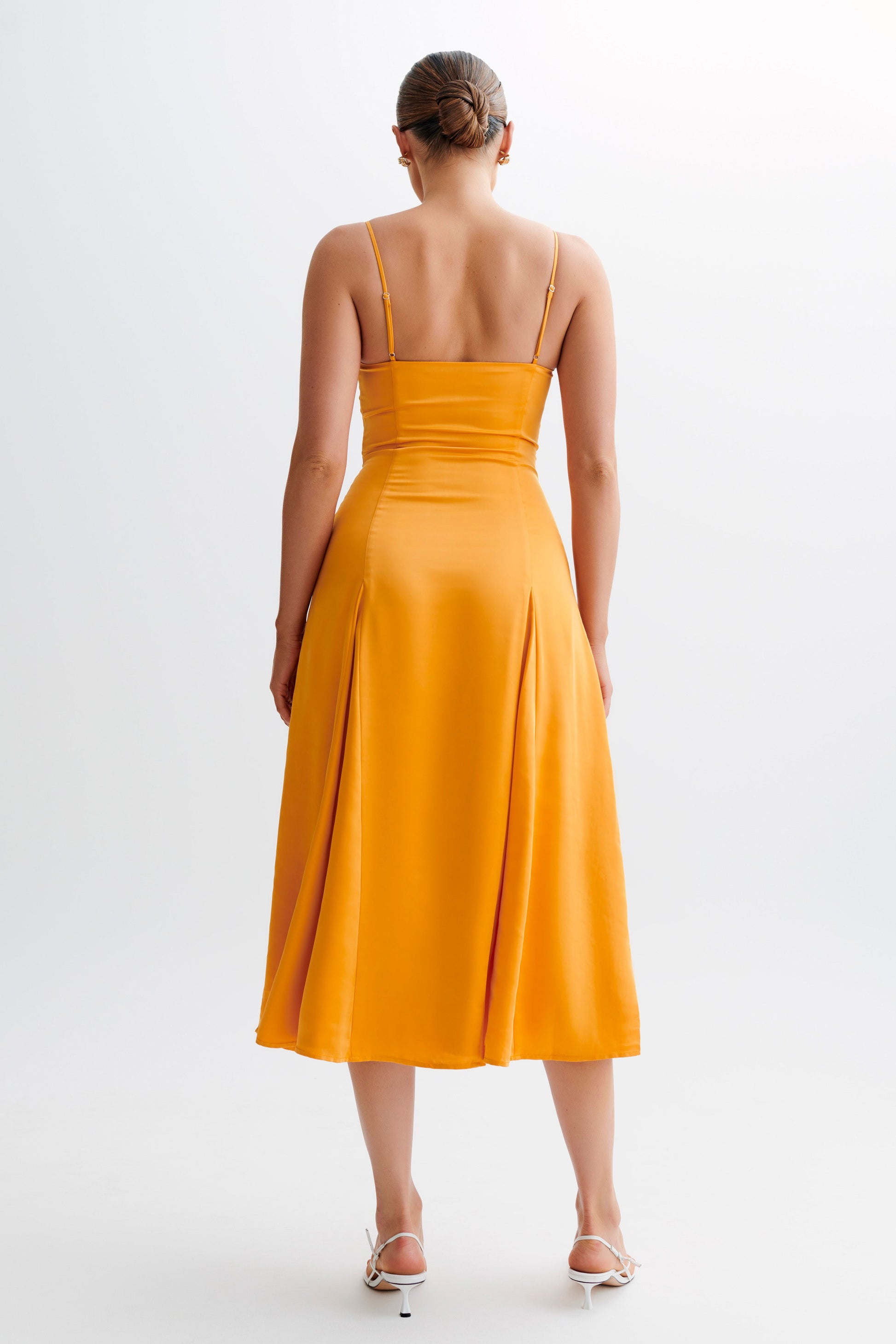 Luciana Satin Midi Dress - Tangerine #2